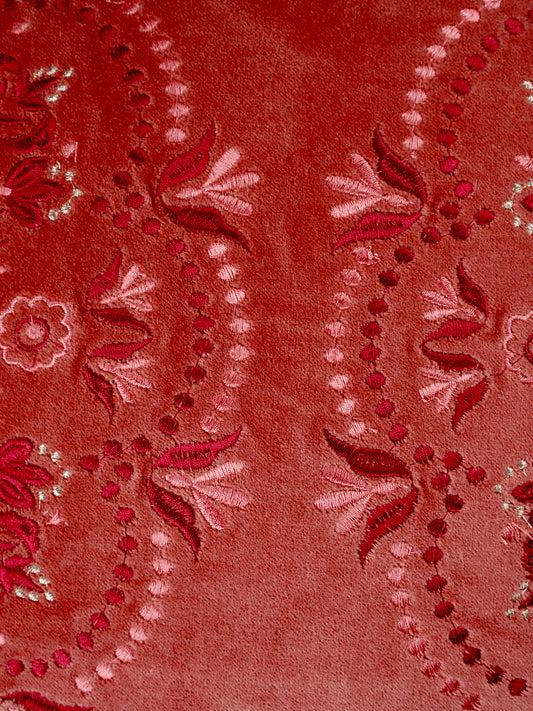 Rahat Red Velvet Embroidered Cushion Cover-18"x18"