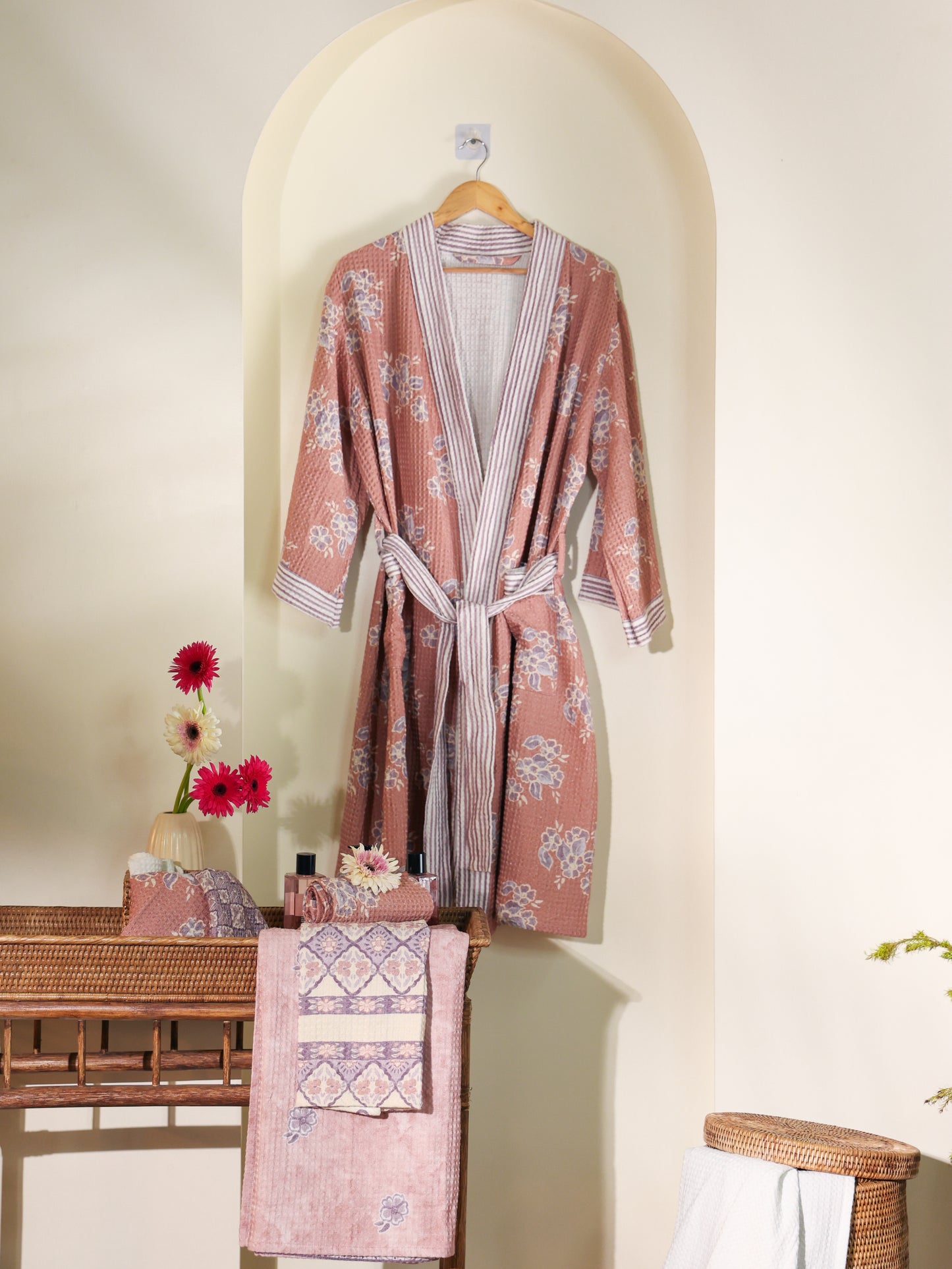 Mimo Pink Cotton Waffle  Bathrobe