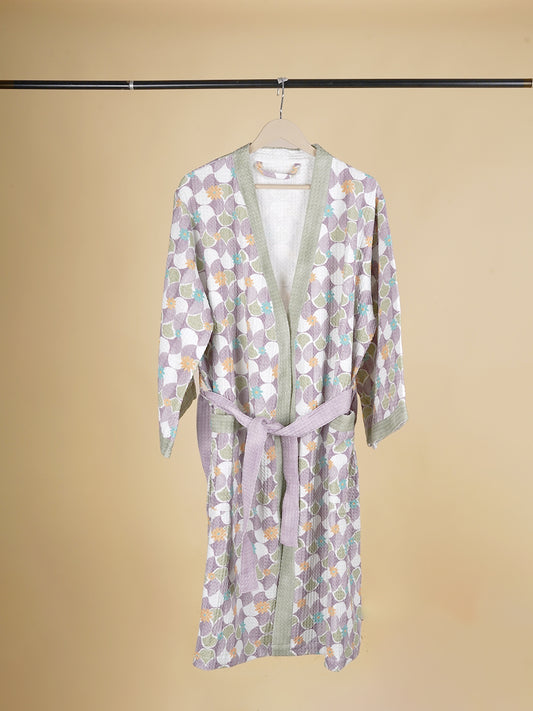 Mosiac Purple Cotton Waffle Bathrobe