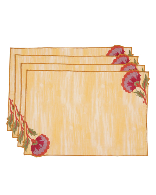 Rahat Yellow Embroidered Placemat - 12"X18"