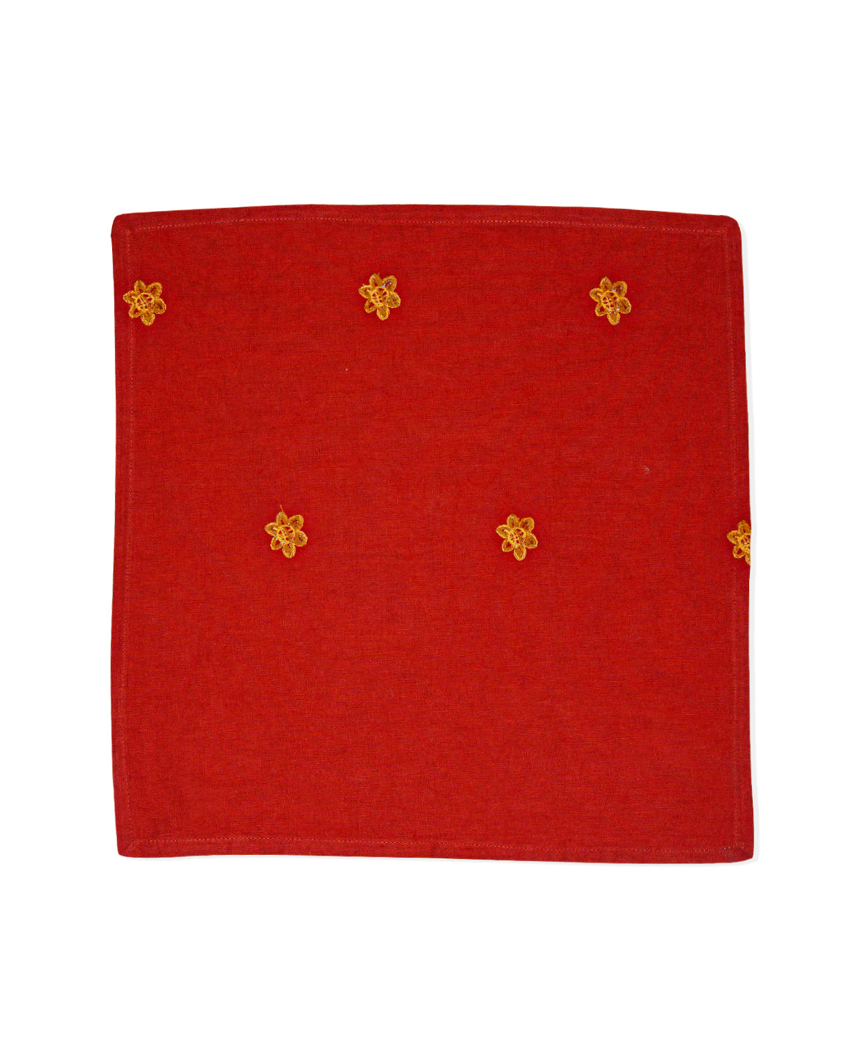 Ayna Red Flower Buta Embroidered Napkin - 16"X16"