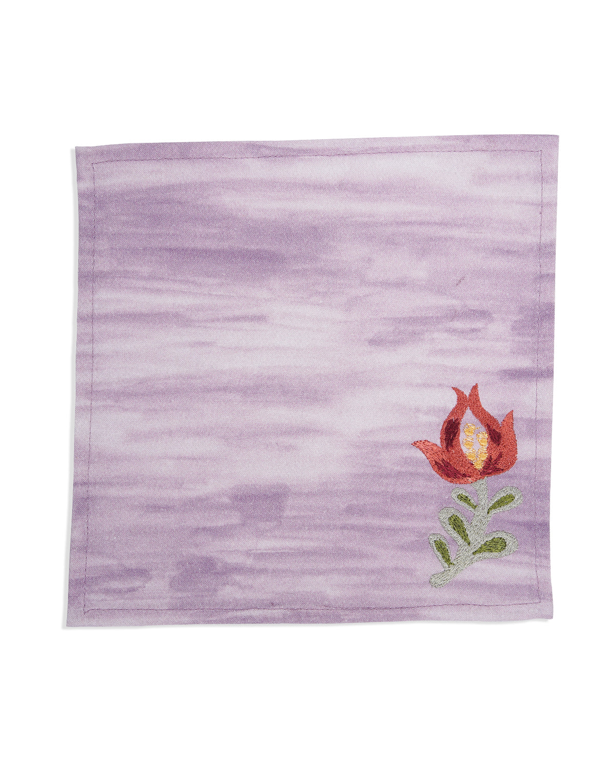Ayna Purple Flower Buta Embroidered Napkin - 8"X8"