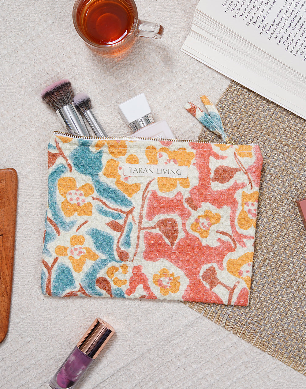 Flower charm waffle pouch with water proof lining