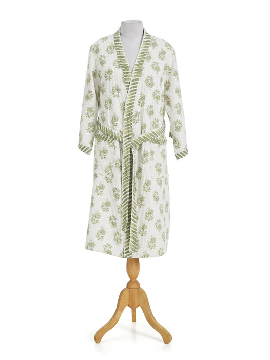 Ayna Green Cotton Waffle Bathrobe