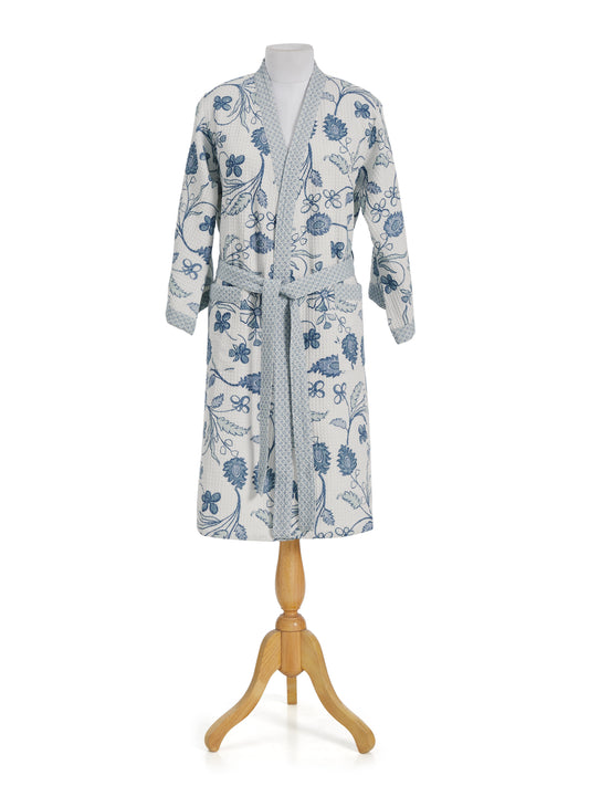 Khwaab Blue Cotton Waffle Bathrobe