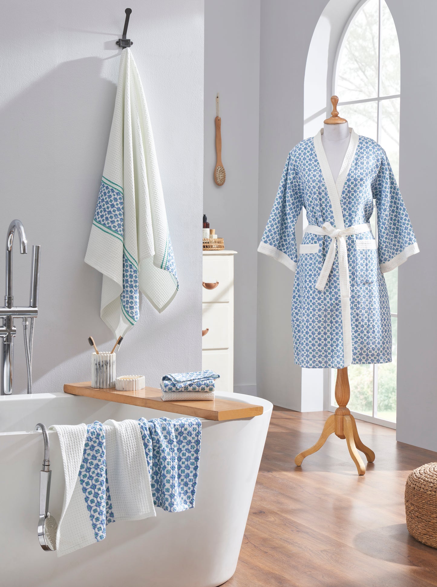 Checkmate Cotton Waffle Blue Bathrobe