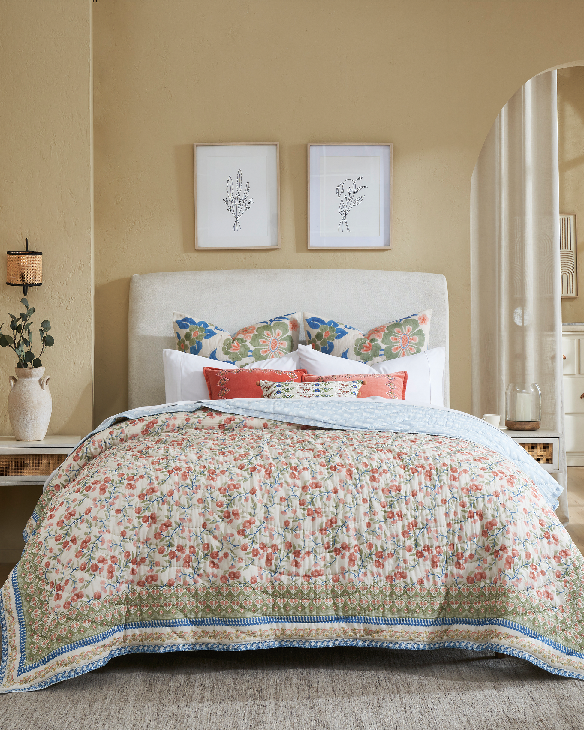 Mimo Green Cotton Quilt | Taran Living