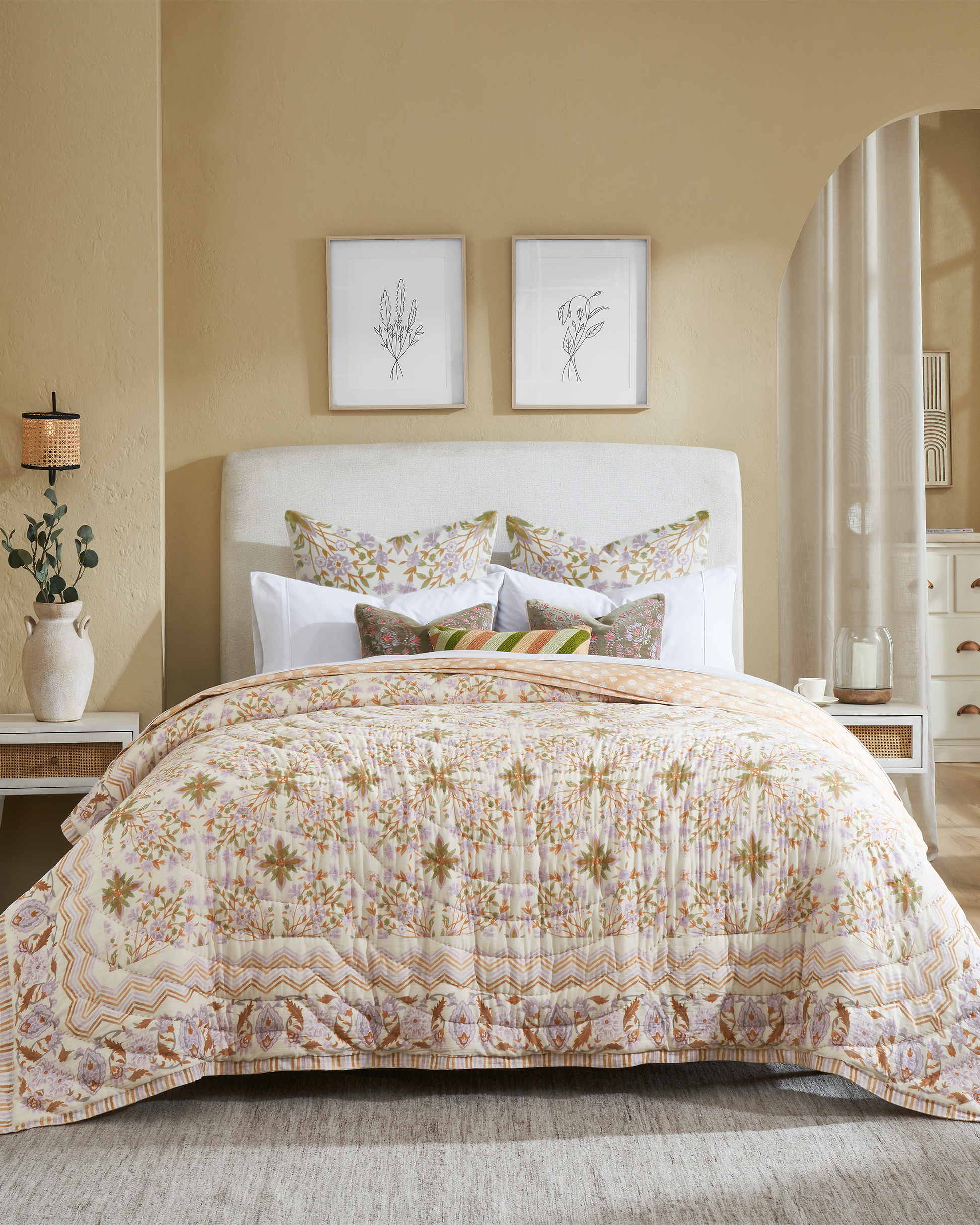 Rahat Yellow Cotton Quilt - alternate view