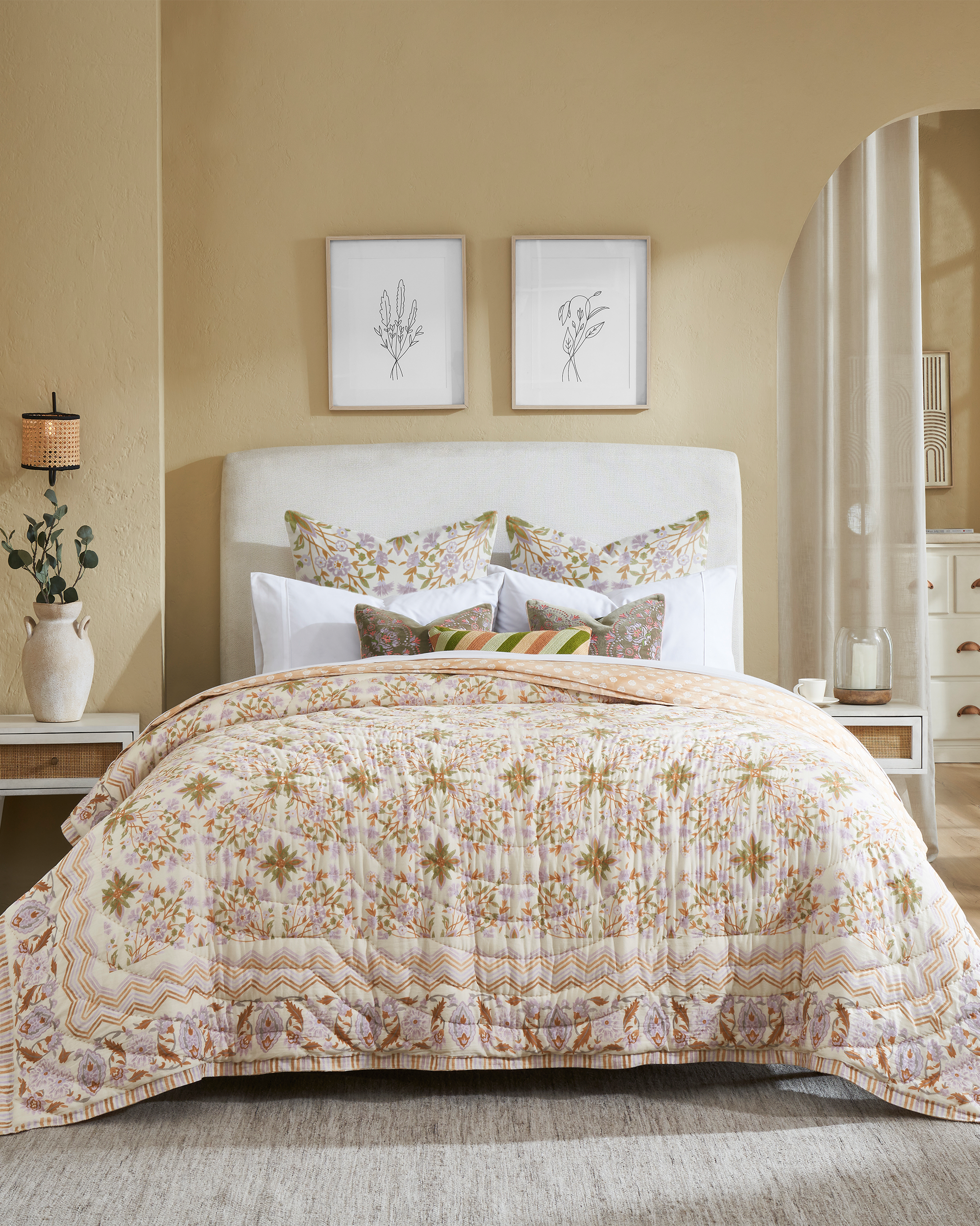 Rahat Yellow Cotton Quilt - alternate view