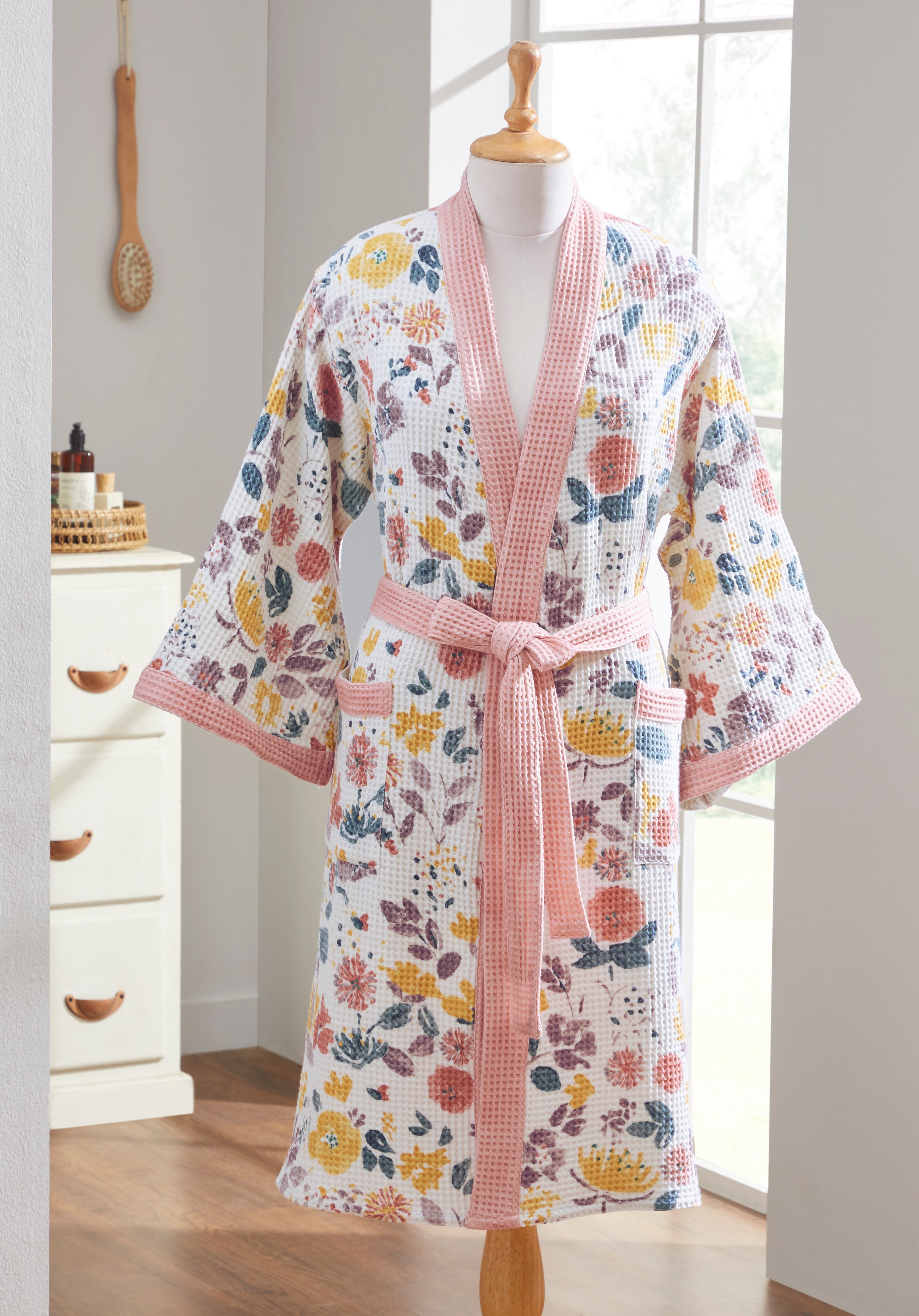 Sunshine Blooms Pink-Yellow Bathrobe