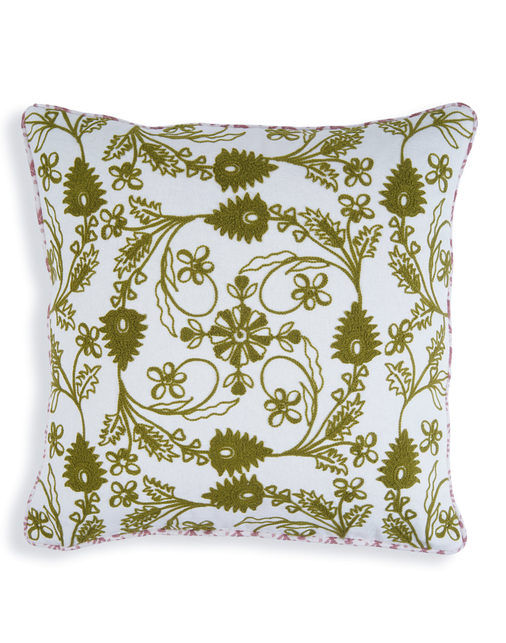 Khwaab green embroidered cushion cover 16"x 16" ( 40cm x 40cm)