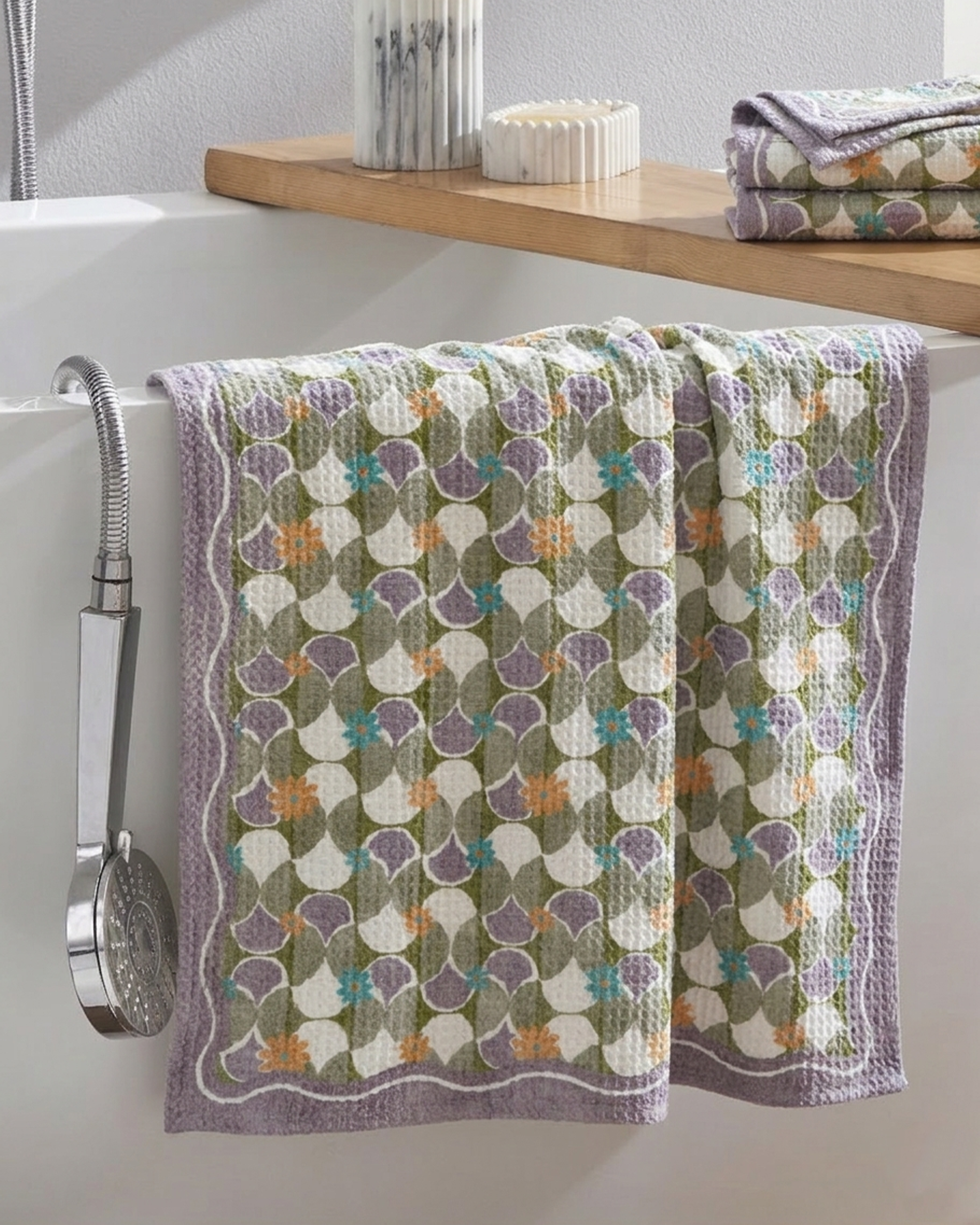 Mosiac Purple Cotton Hand Towel | Taran Living