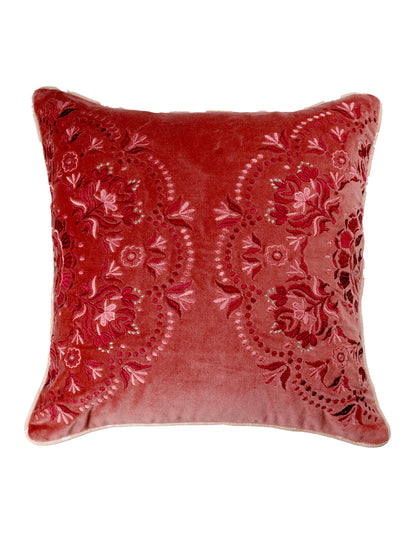 Rahat Red Velvet Embroidered Cushion Cover
