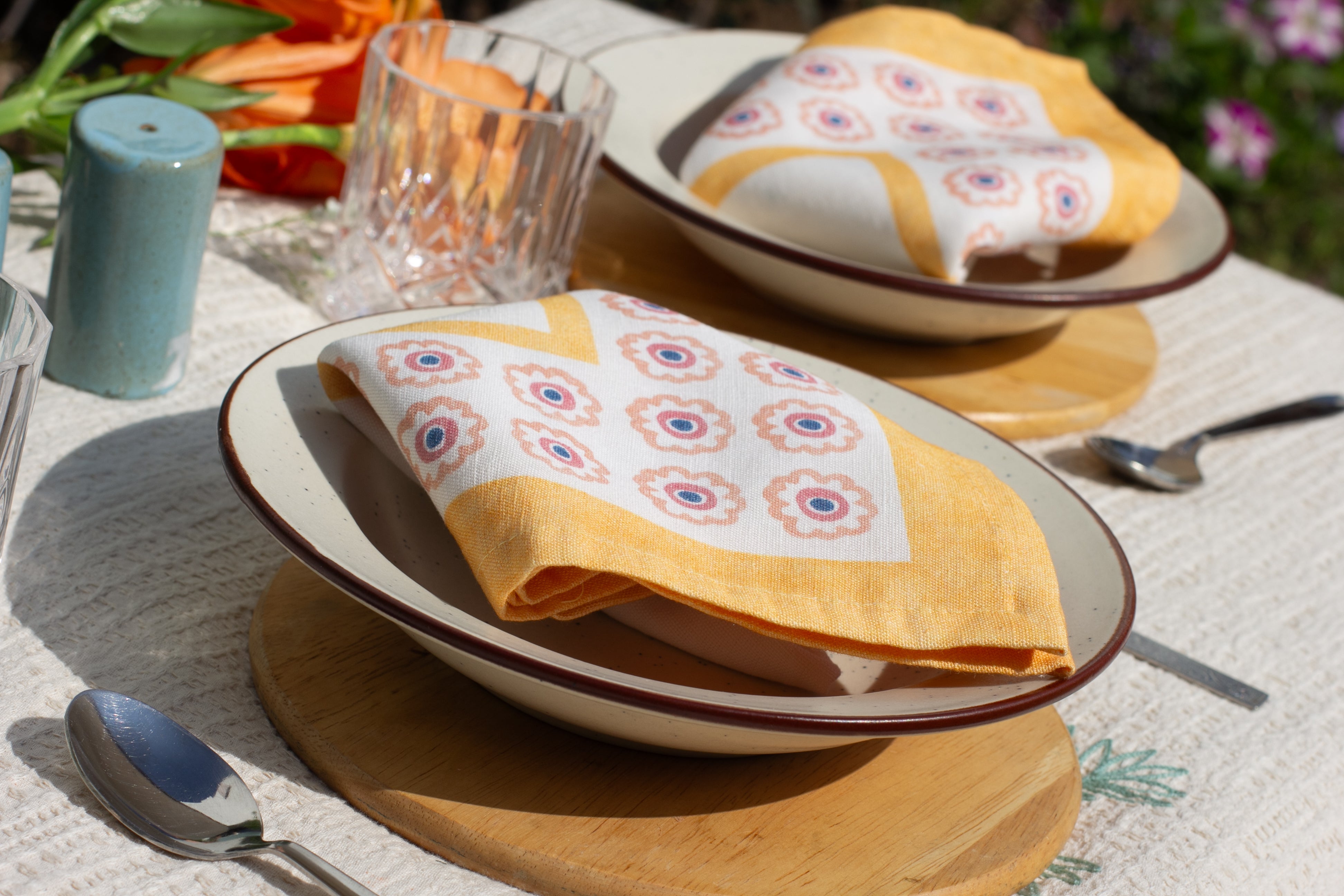 Raahat Yellow Flower Cotton Napkin | Set of 2