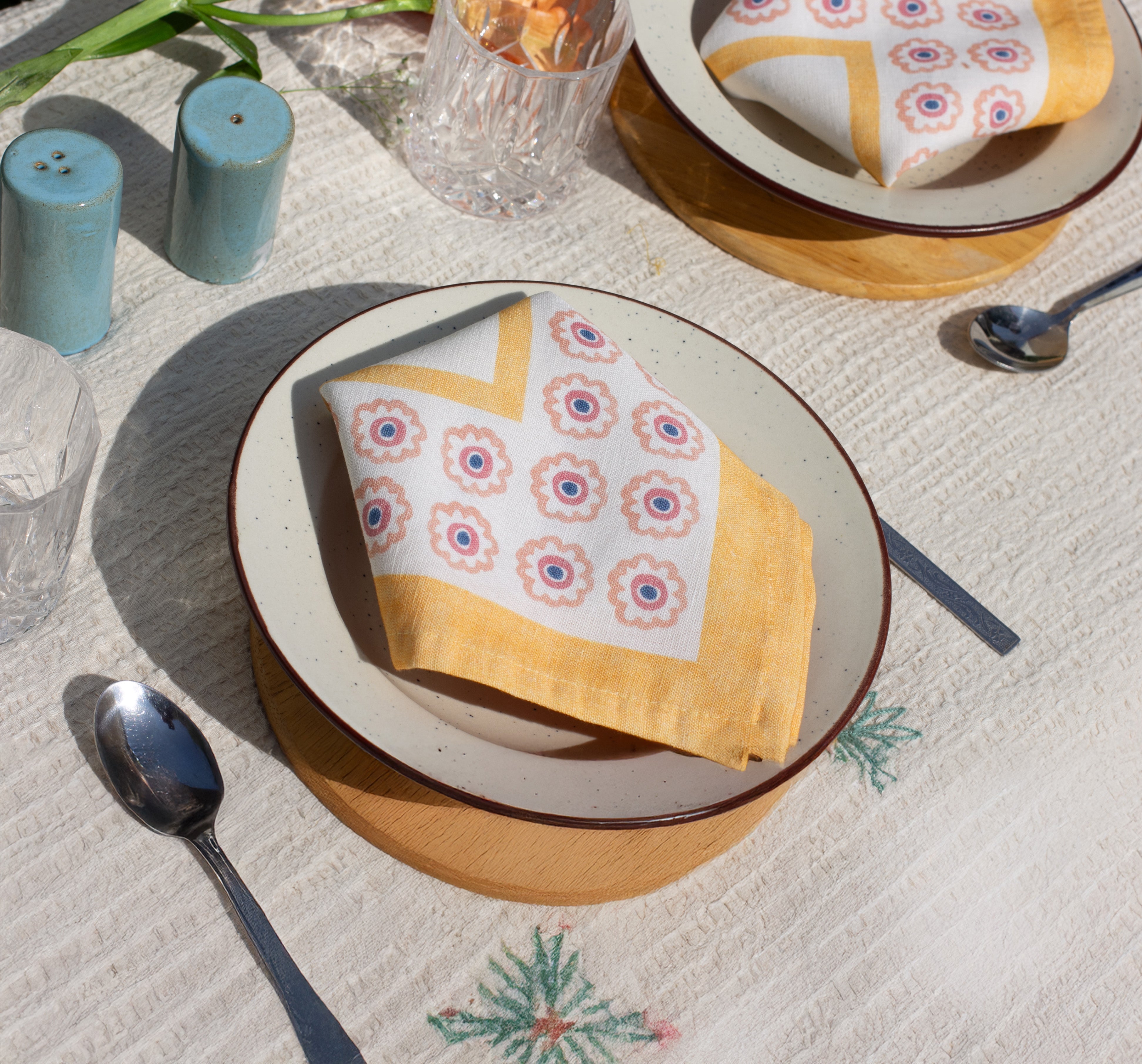 Raahat Yellow Flower Cotton Napkin | Set of 2