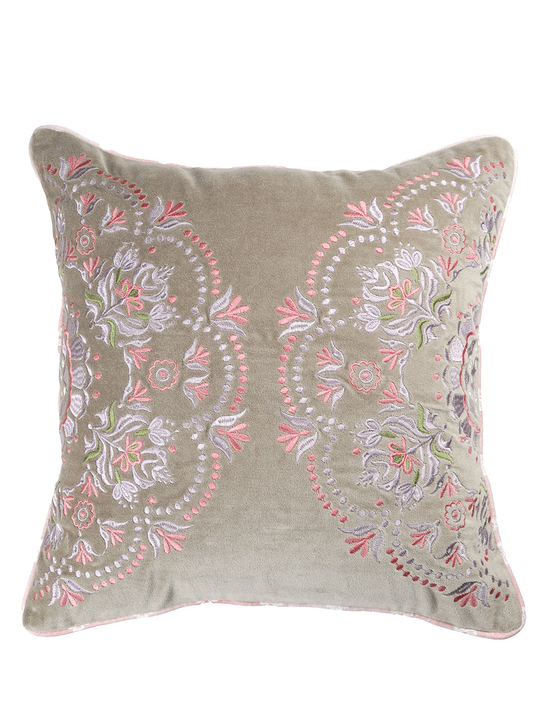 Rahat Green Velvet Embroidered Cushion Cover - 18"x18"