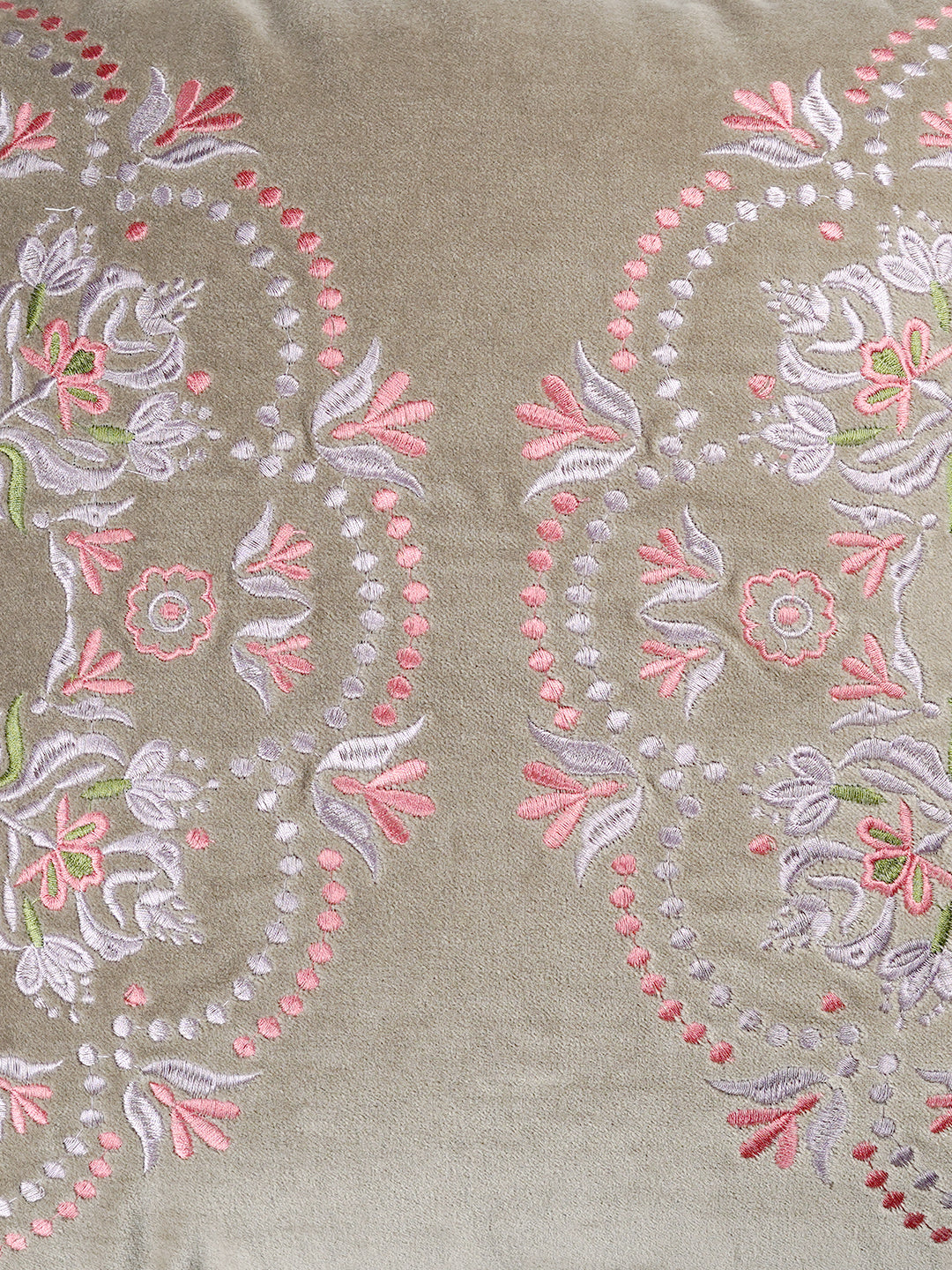 Rahat Green Velvet Embroidered Cushion Cover - 18"x18"