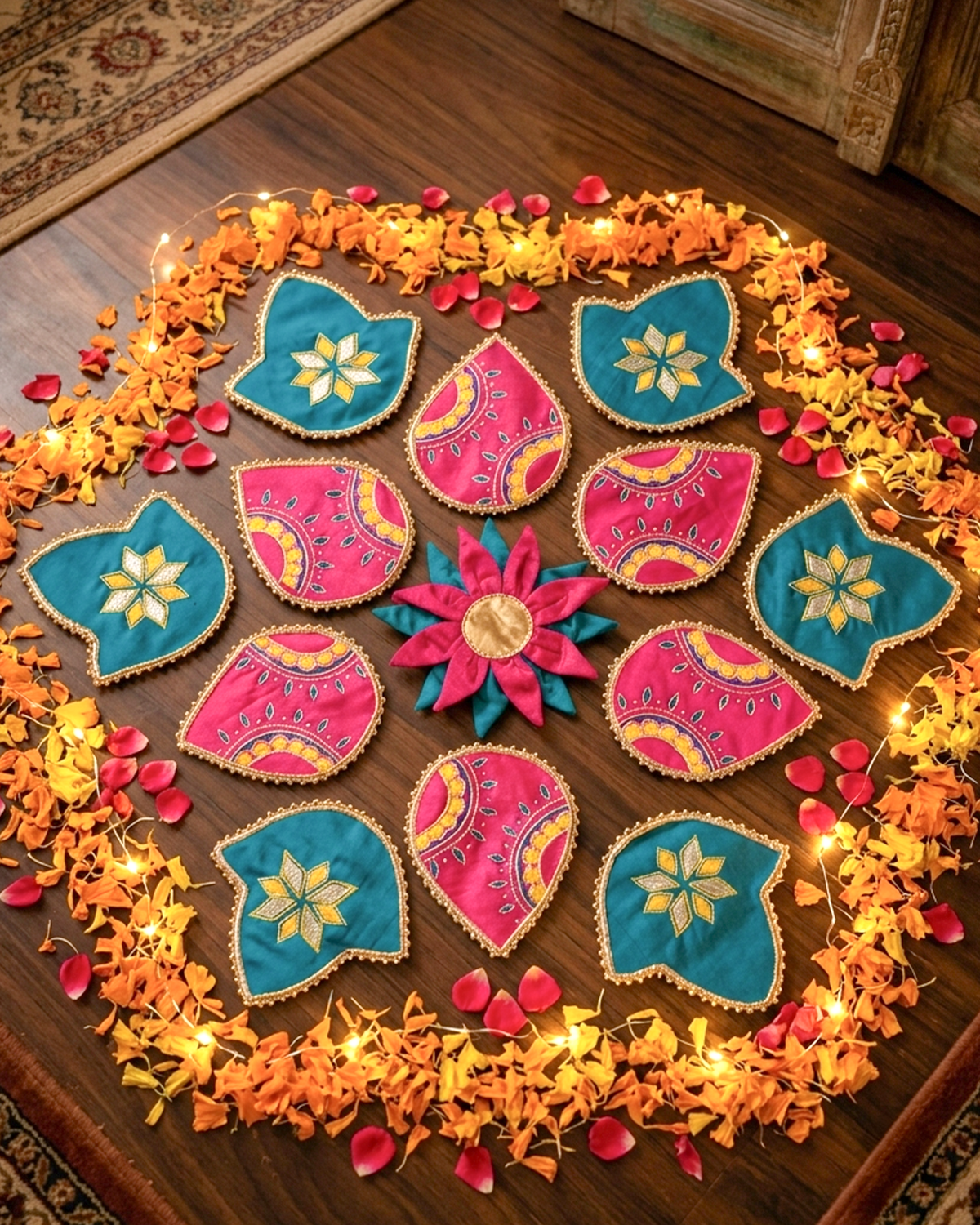 Fabric Embroidered Rangoli - Set of 13