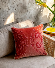 Rahat Red Velvet Embroidered Cushion Cover-18"x18"