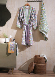 Mosiac Purple Cotton Waffle Bathrobe