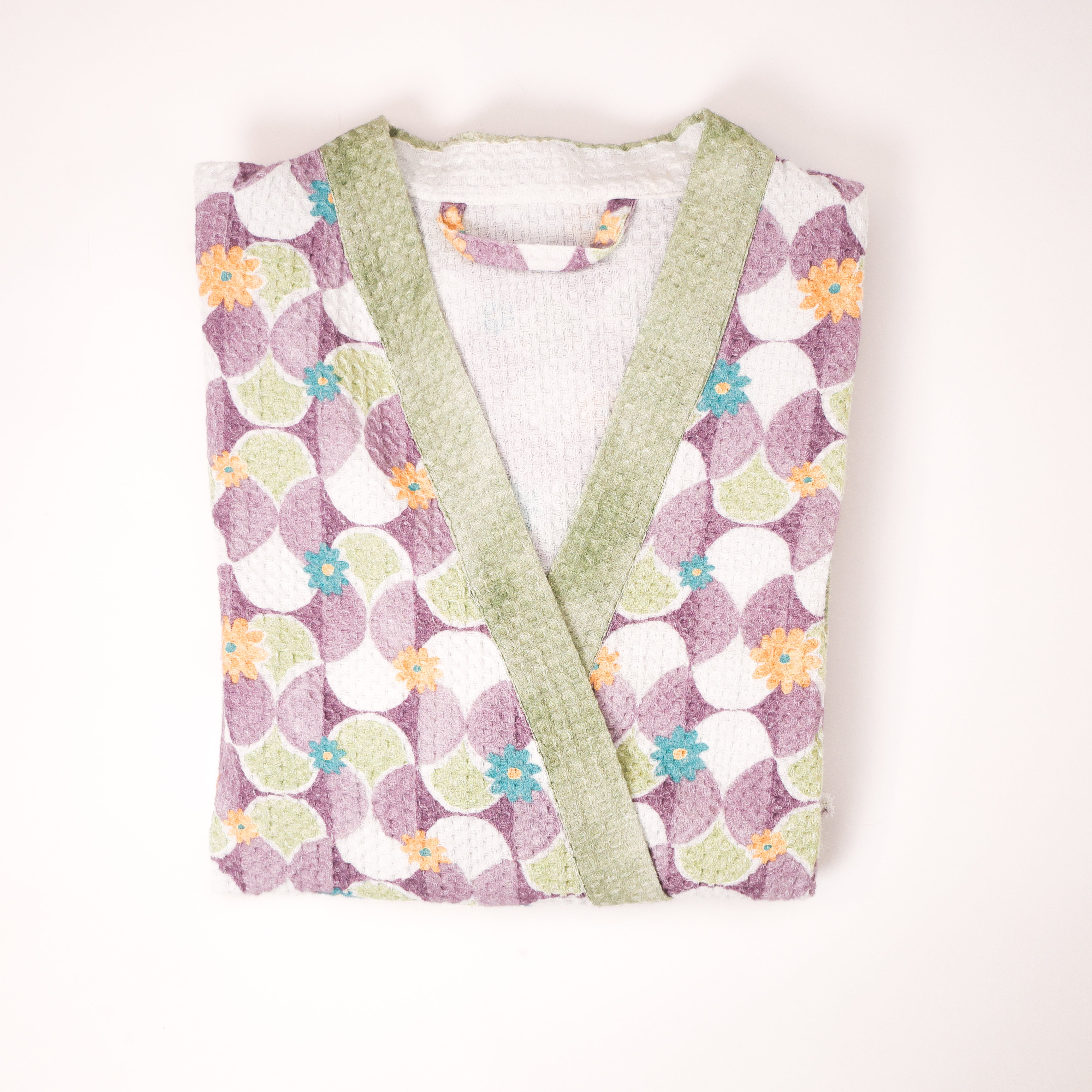 Mosiac Purple Cotton Waffle Bathrobe