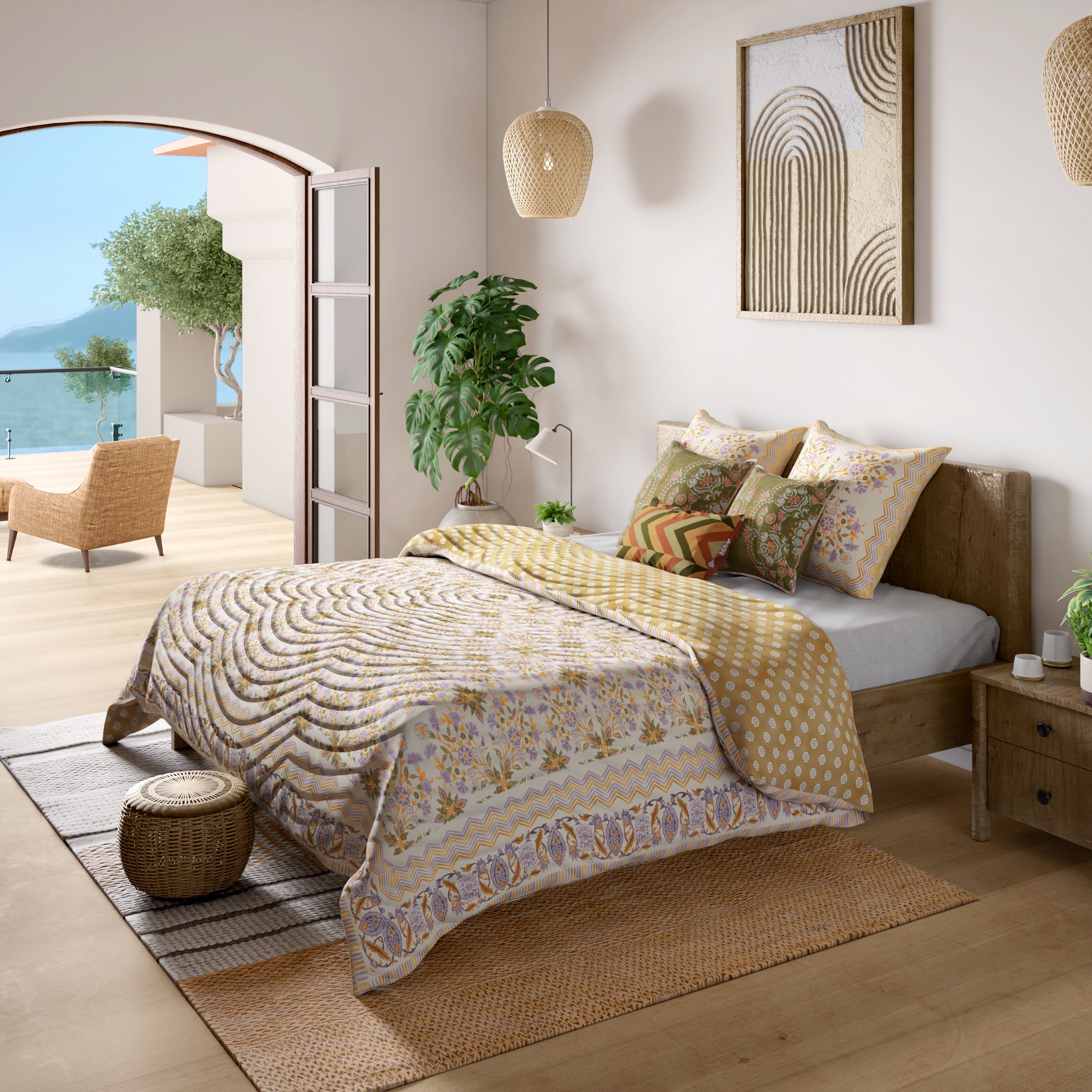 Rahat Yellow Cotton Quilt