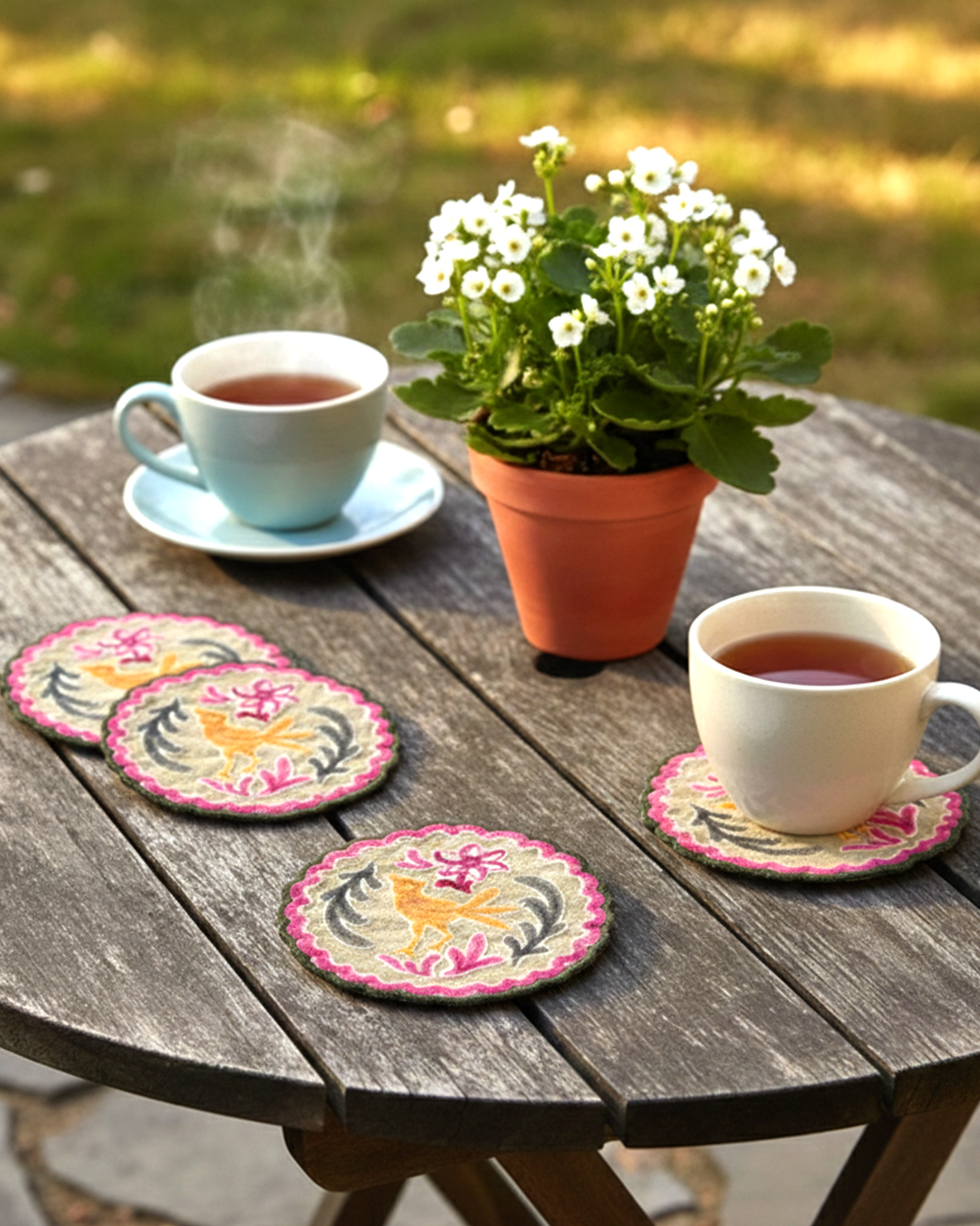 Ayna Green Bird Printed Tea Coaster | Taran Living