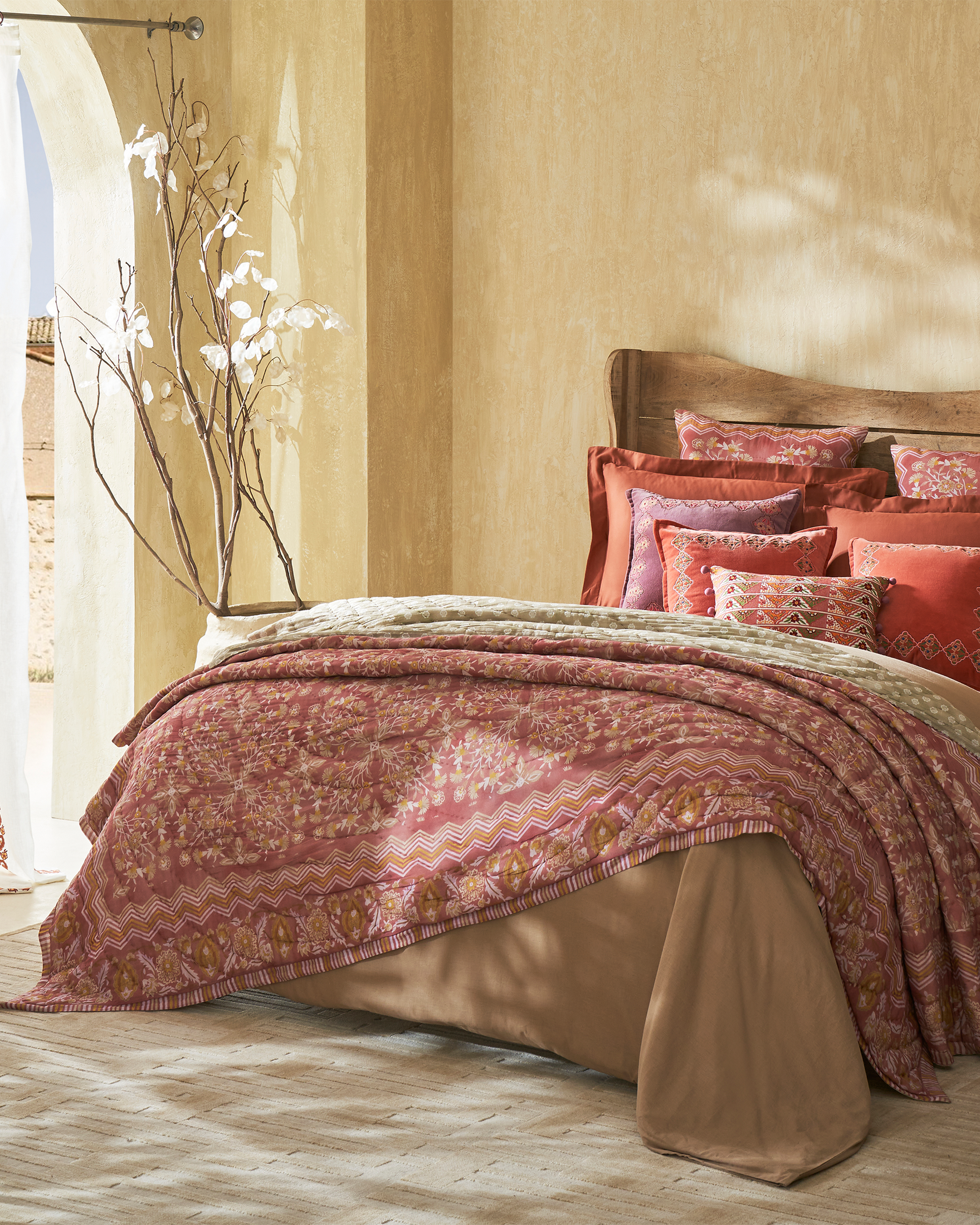Rahat Red Cotton Quilt - detail shot