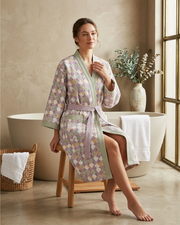 Mosiac Purple Cotton Waffle Bathrobe