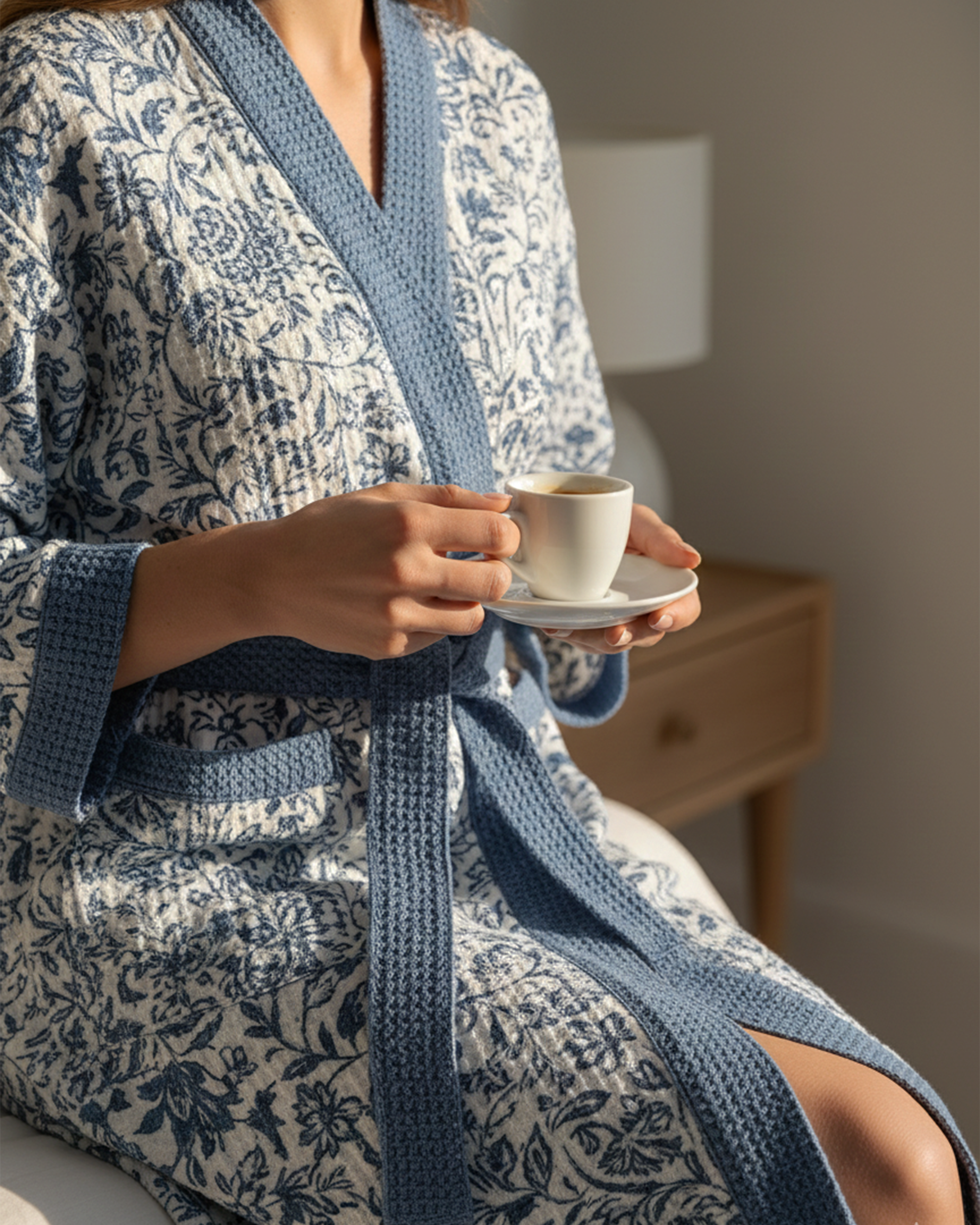 Nyssa Blue Cotton Waffle Bathrobe - alternate view