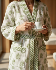 Ayna Green Cotton Waffle Bathrobe