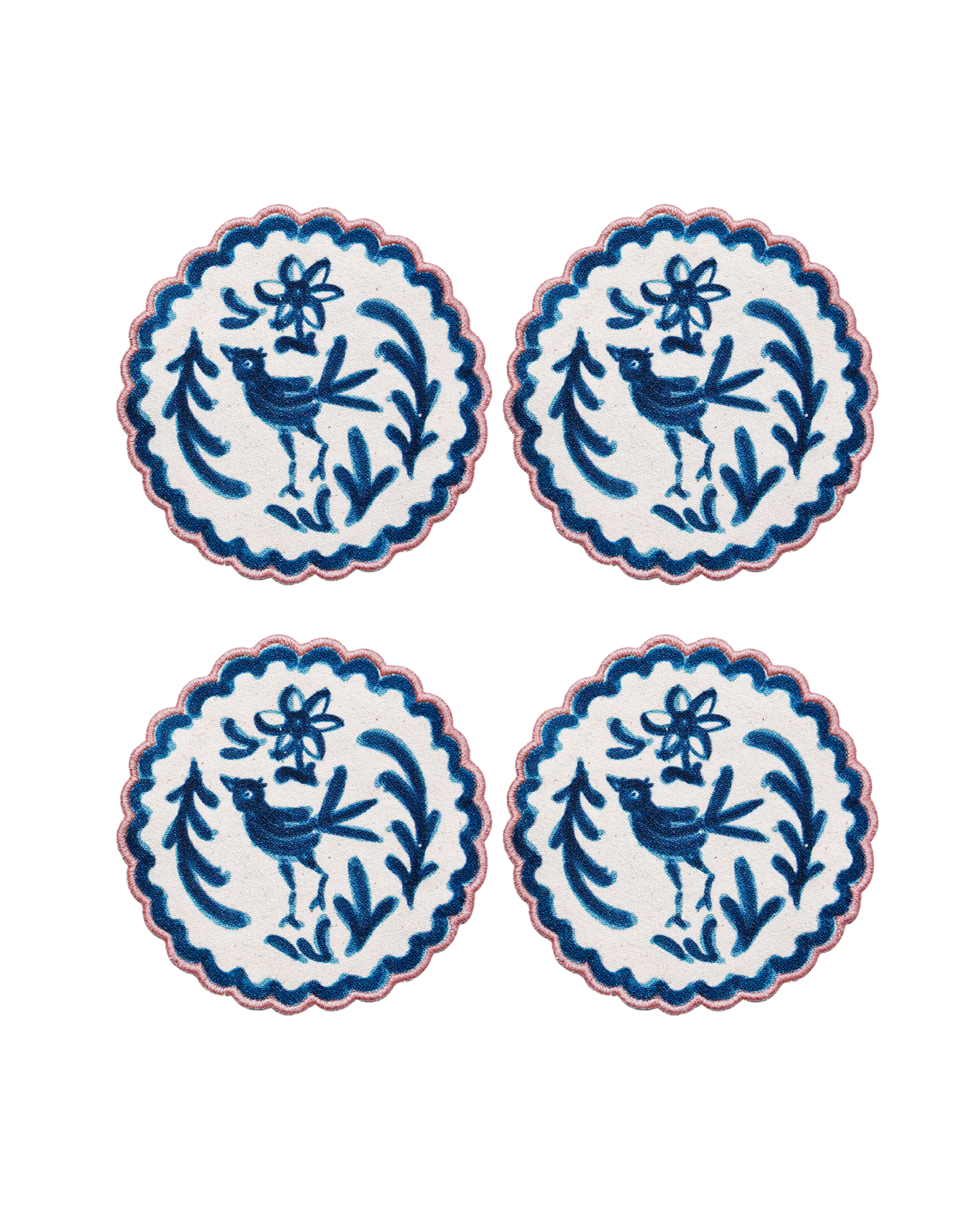 Ayna Blue Bird Printed Tea Coaster-set of 4-4"x4"