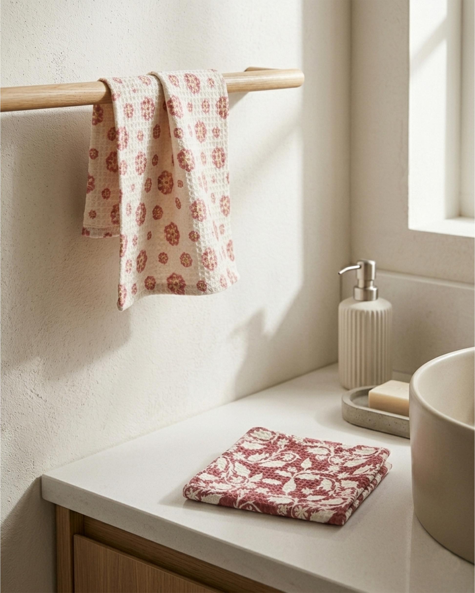 Rahat Buta Pink Cotton Face Towel | Taran Living
