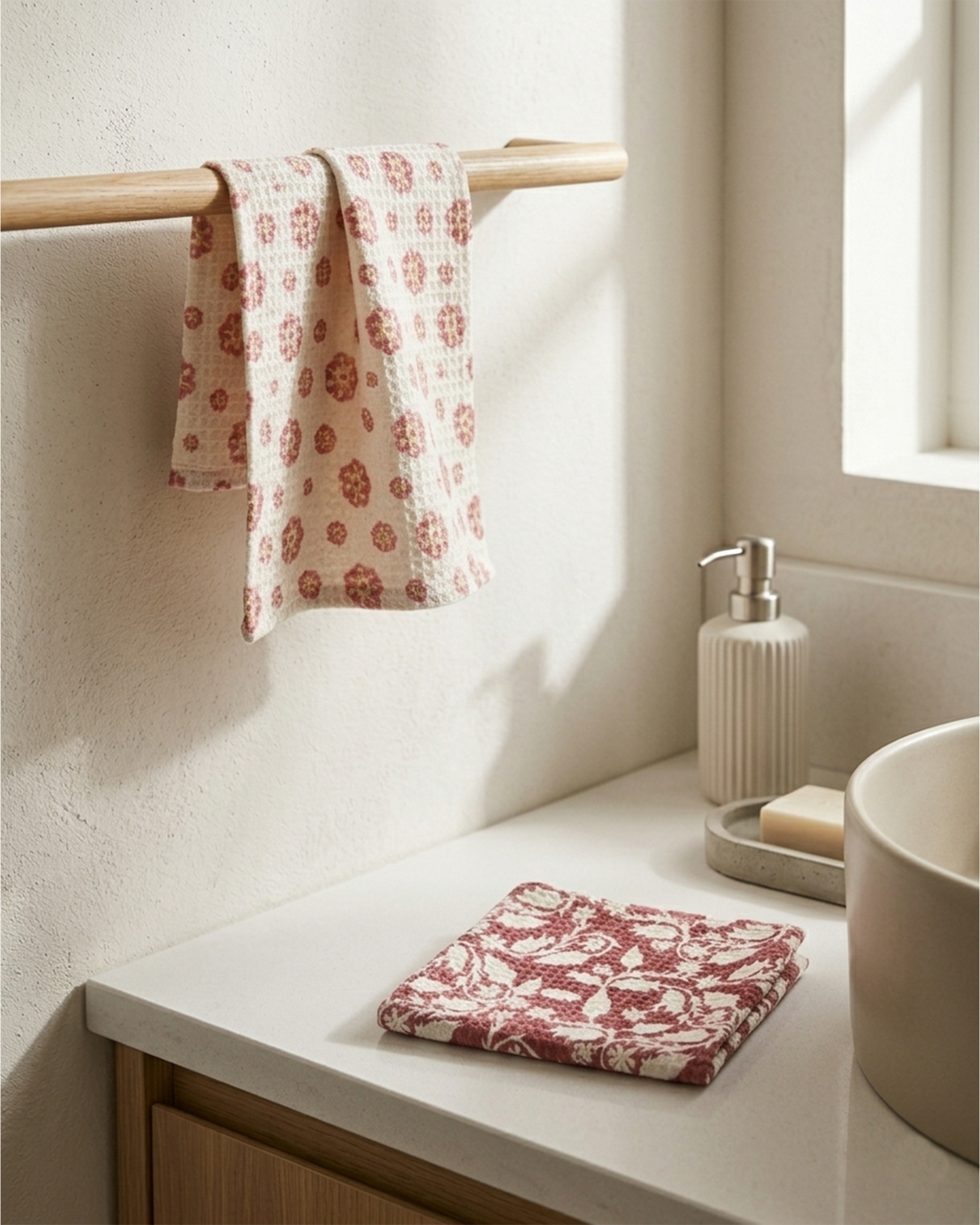 Rahat Buta Pink Cotton Face Towel | Taran Living