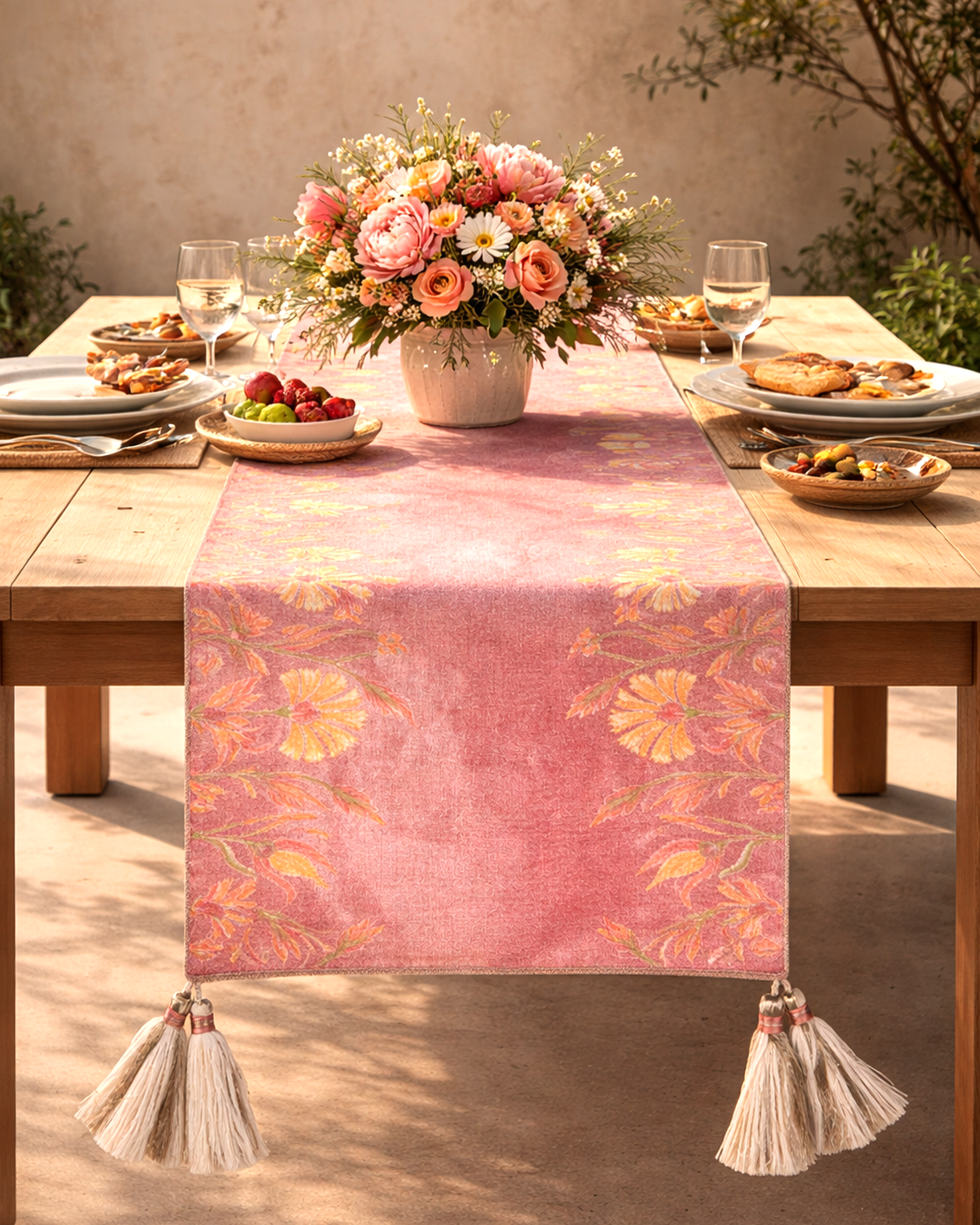 Miyana Dusty Rose Shimmery Printed Table Runner - alternate view