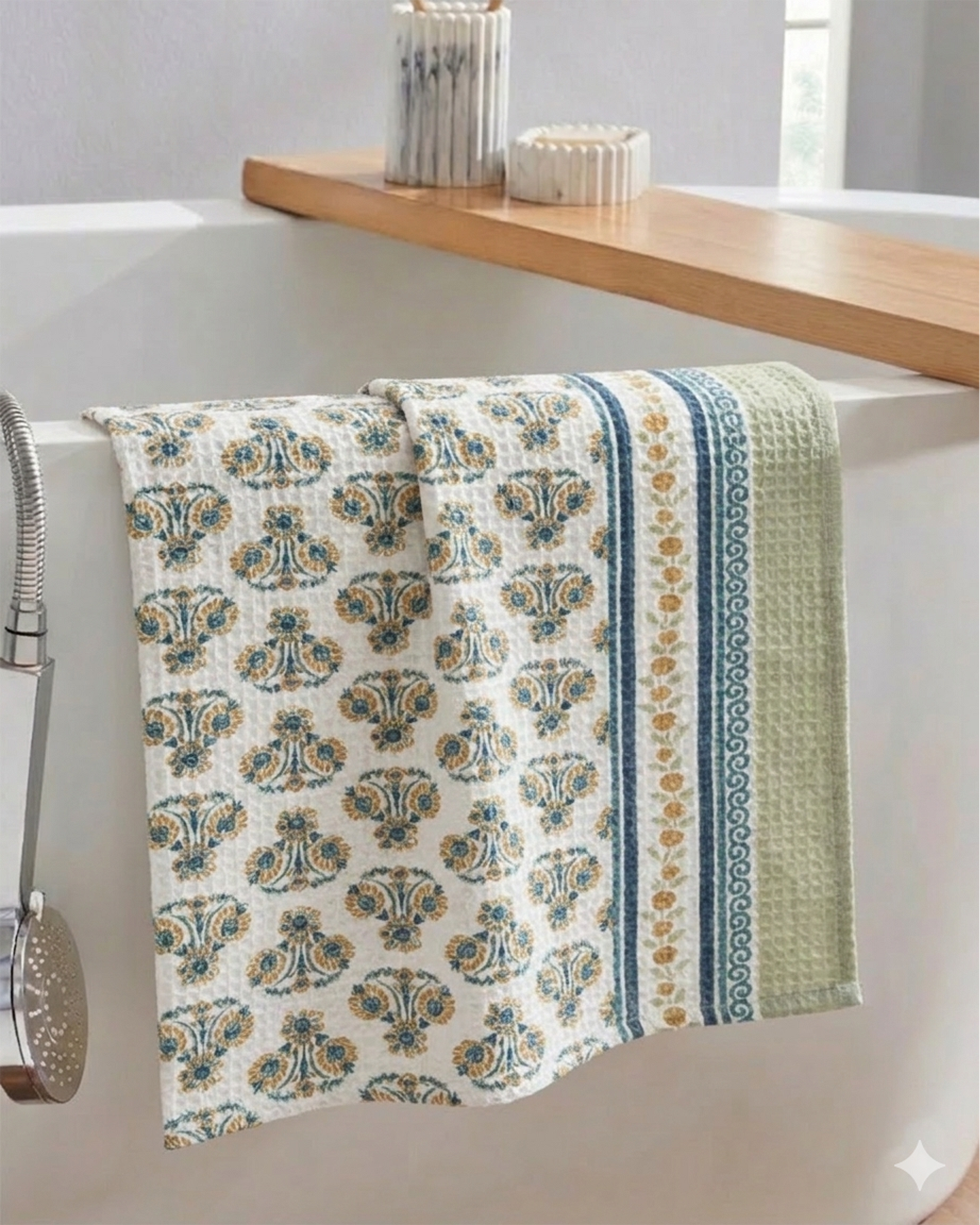 Khwaab Green Cotton Hand Towel | Taran Living