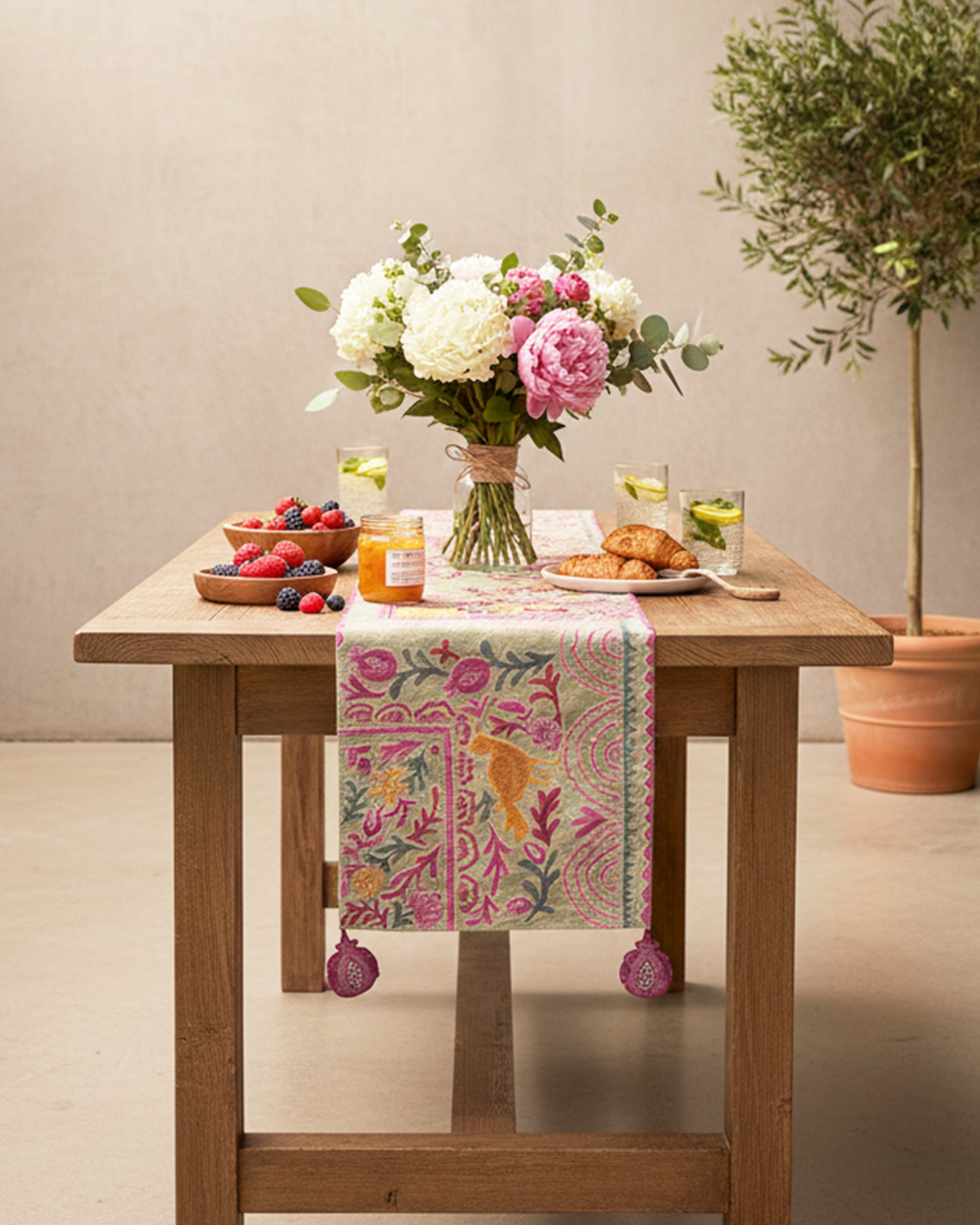 Ayna Green Printed Table Runner - 14"X72"