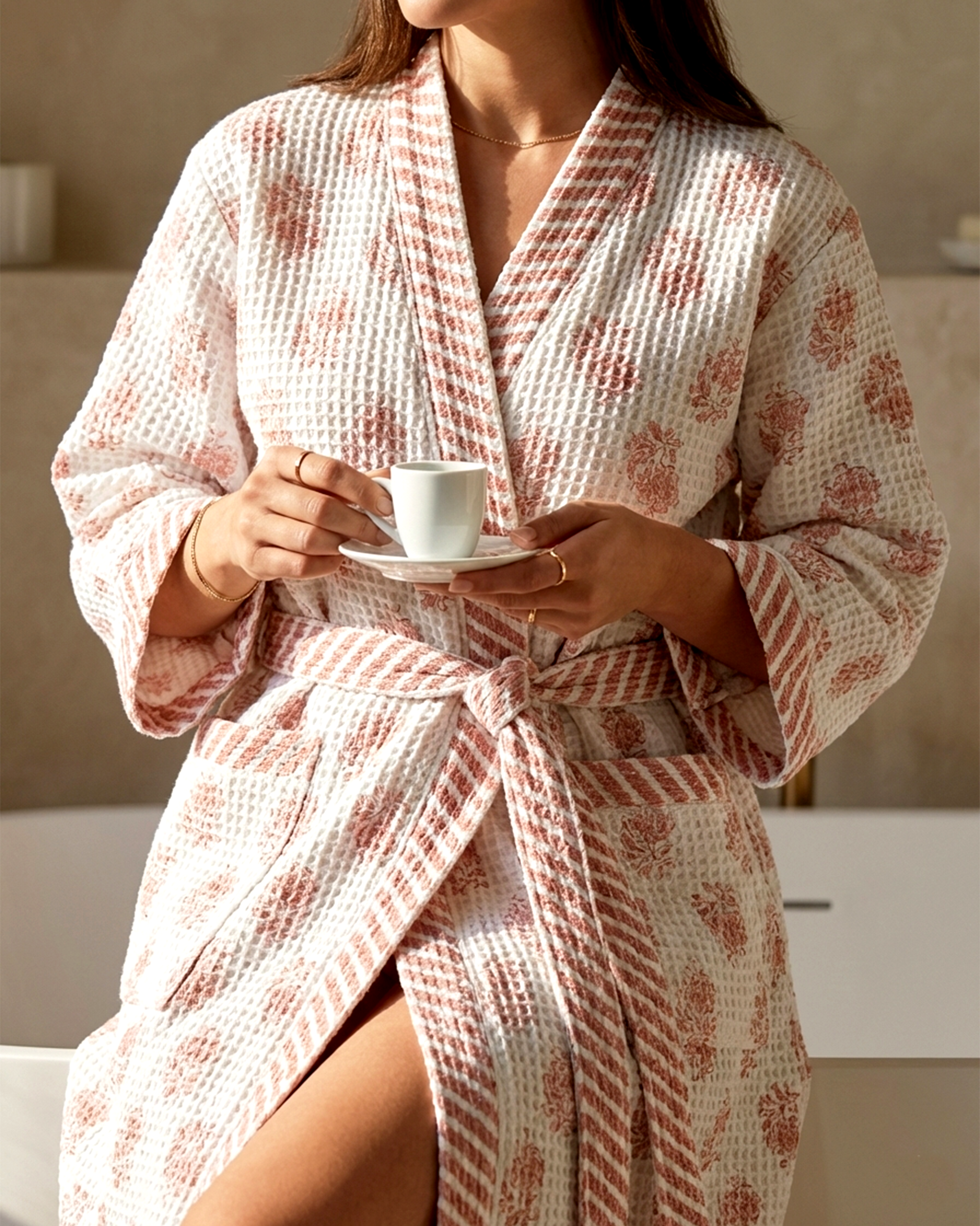 Ayna Pink Cotton Waffle Bathrobe