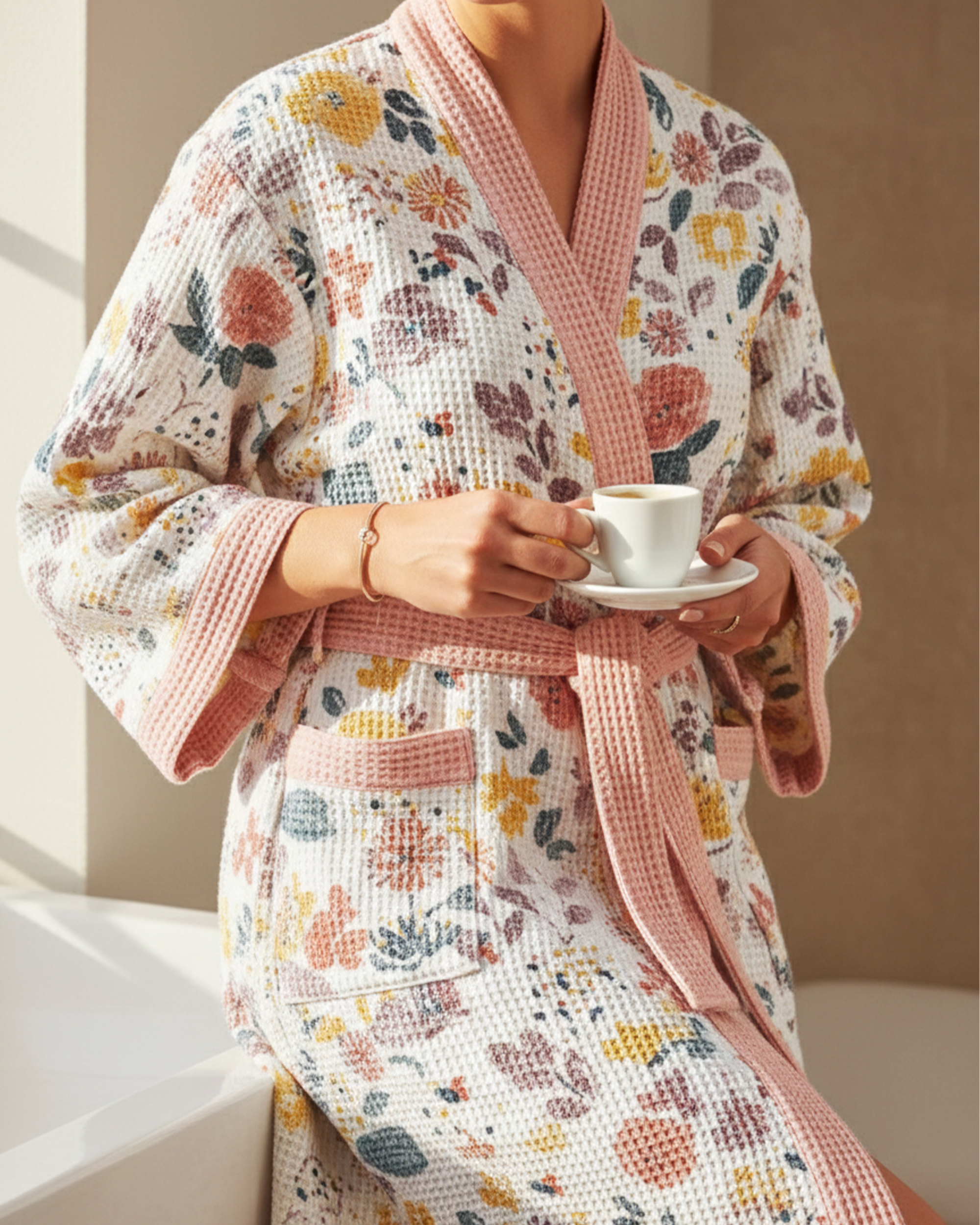 Sunshine Blooms Pink-Yellow Bathrobe