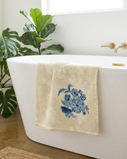 Mimo Flower Blue Cotton Hand Towel | Taran Living