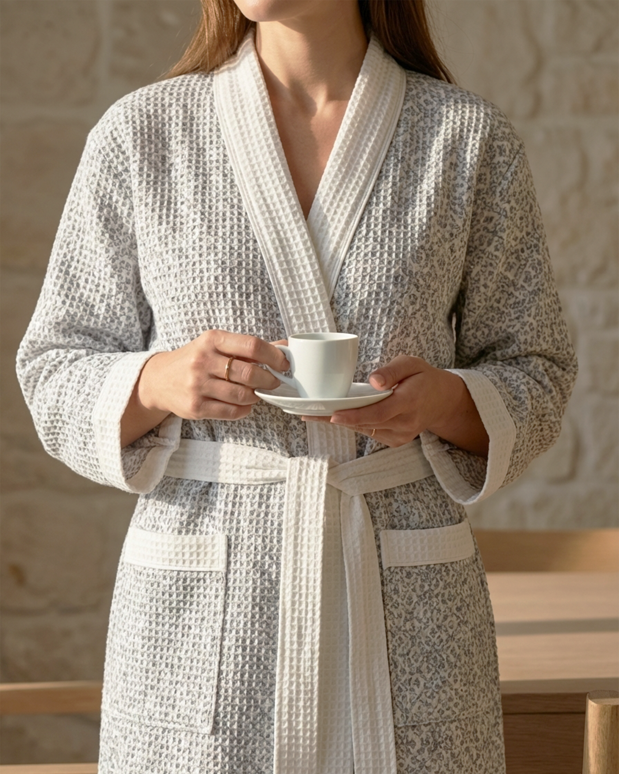 Tessellate Grey Cotton Waffle Bathrobe - alternate view