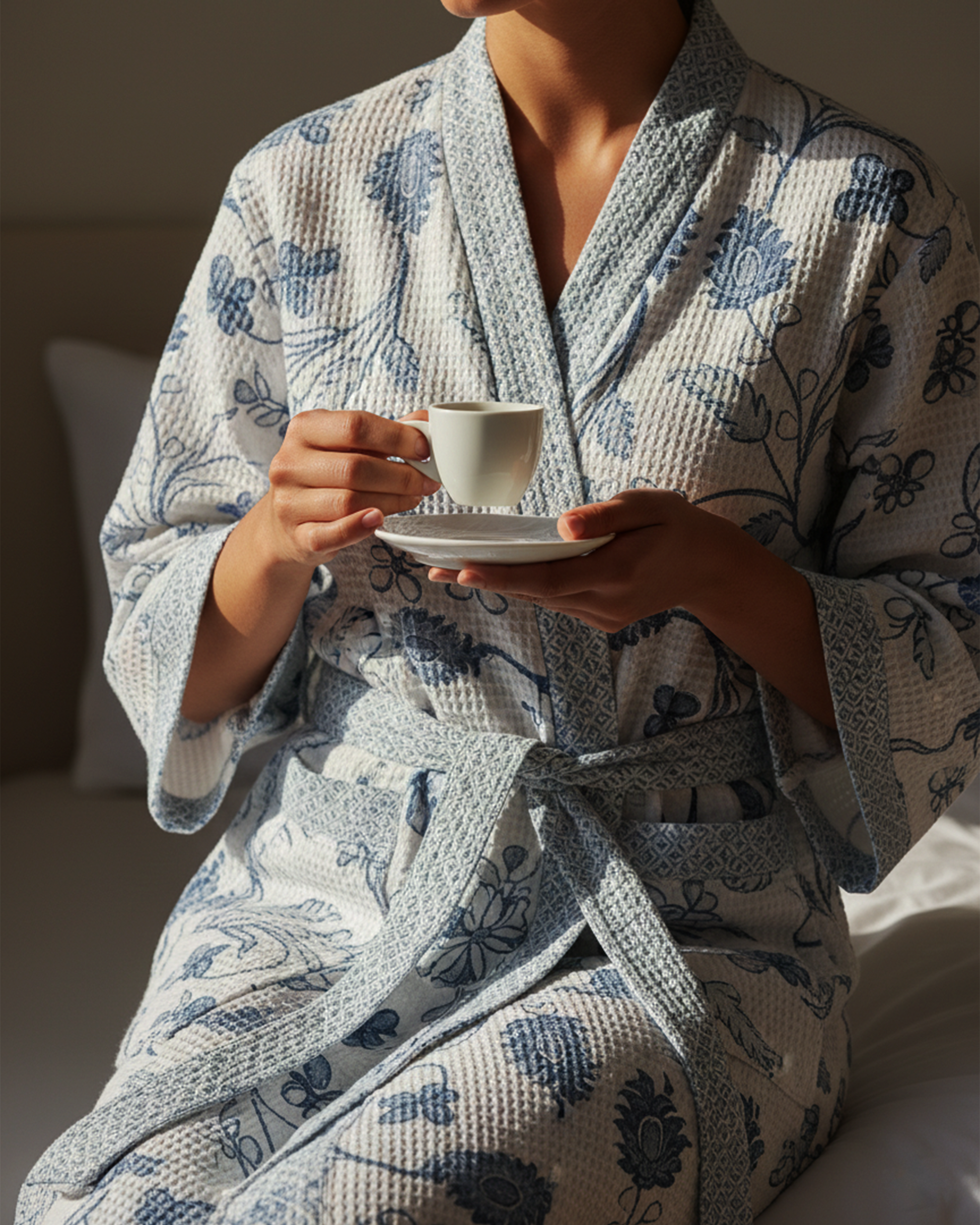 Khwaab Blue Cotton Waffle Bathrobe - alternate view