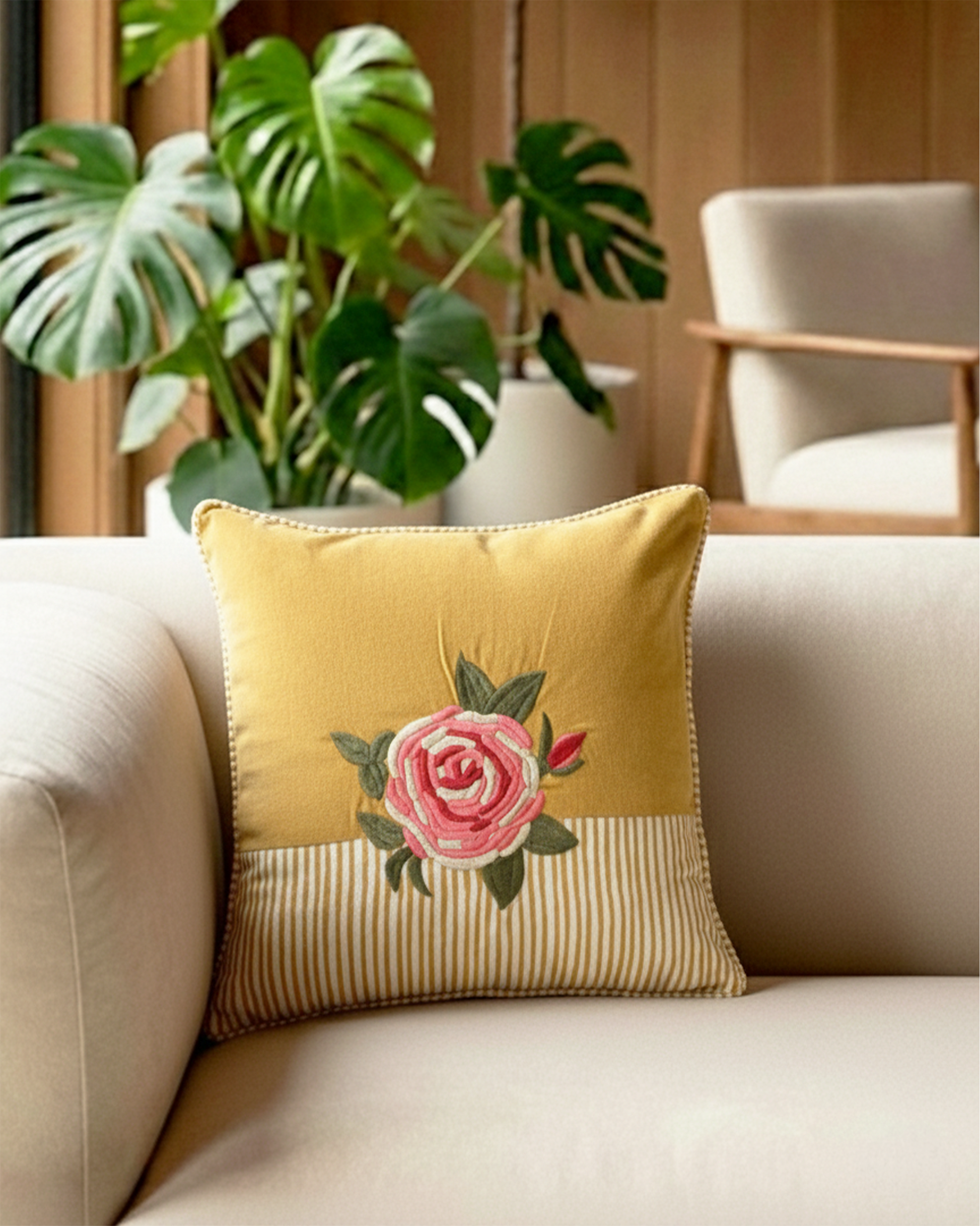 Roseate Sura Yellow Cushion Cover | Taran Living