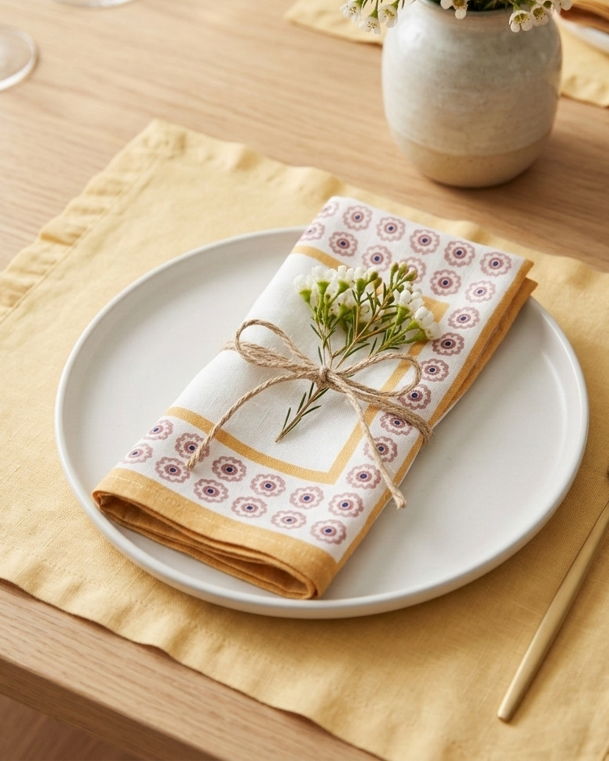 Raahat Yellow Flower Cotton Napkin - alternate view