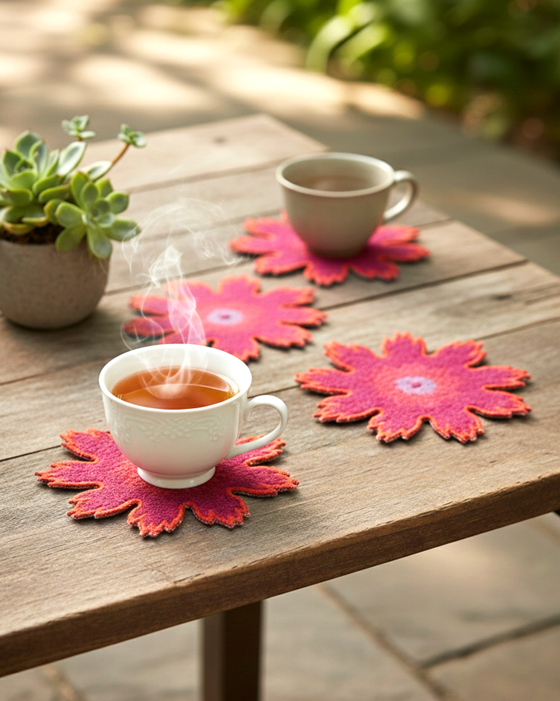 Rahat Pink Flower Embroidered Tea Coaster - alternate view