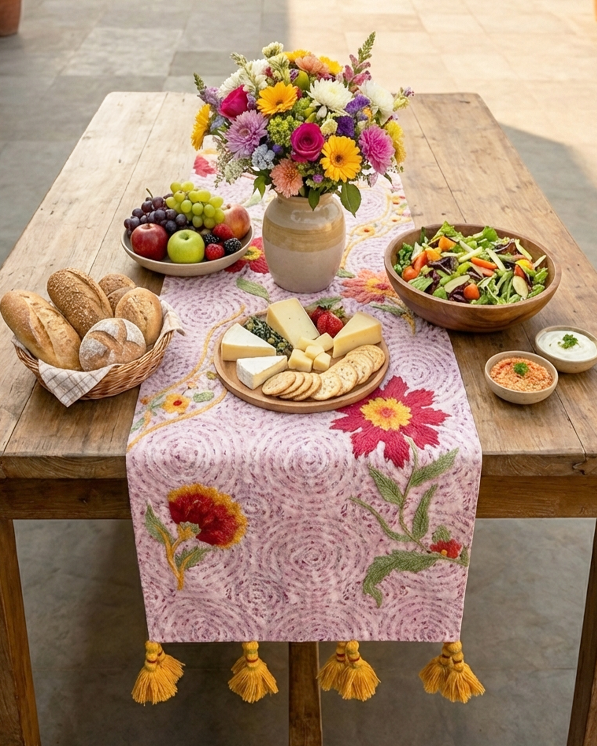 Rahat Mauve Embroidered Table Runner - 13"X72"