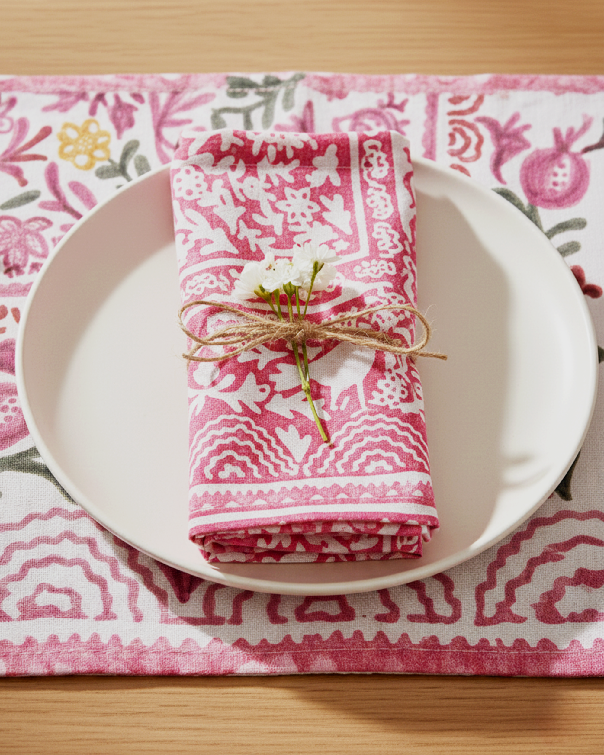 Ayna Green Pink Bird Printed Napkin - alternate view