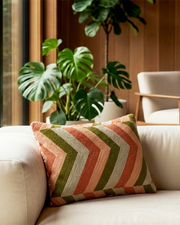 Rahat Chevron Olive Cushion Cover- 12"x 18"