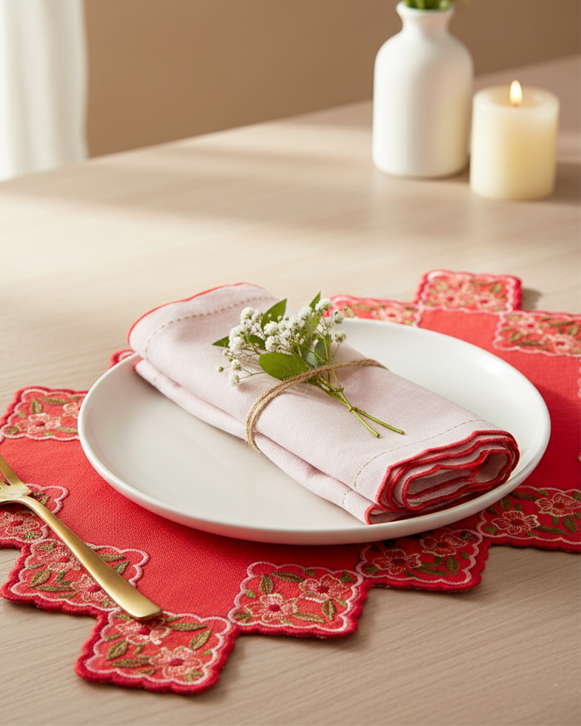 Mimo Pink Embroidered Edge Napkin - alternate view