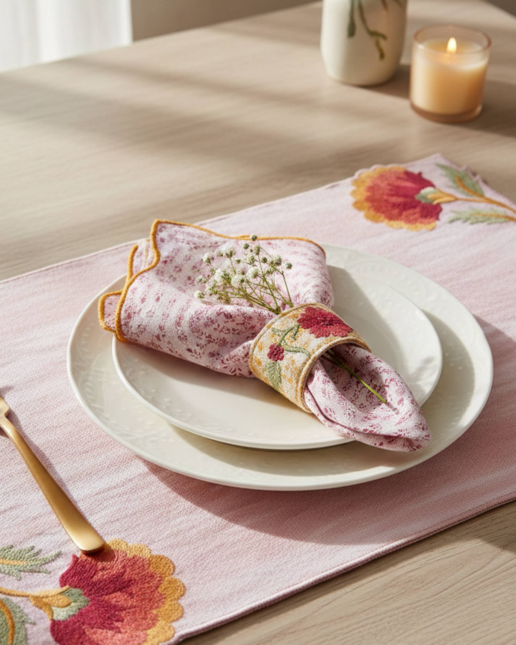 Mauve Circular Printed Cotton Napkin - lifestyle